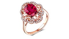 Red Tourmaline Diamond Ring 18 Karat Rose Gold