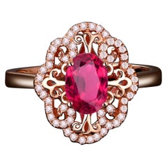 Red Tourmaline Diamond Ring 18 Karat Rose Gold