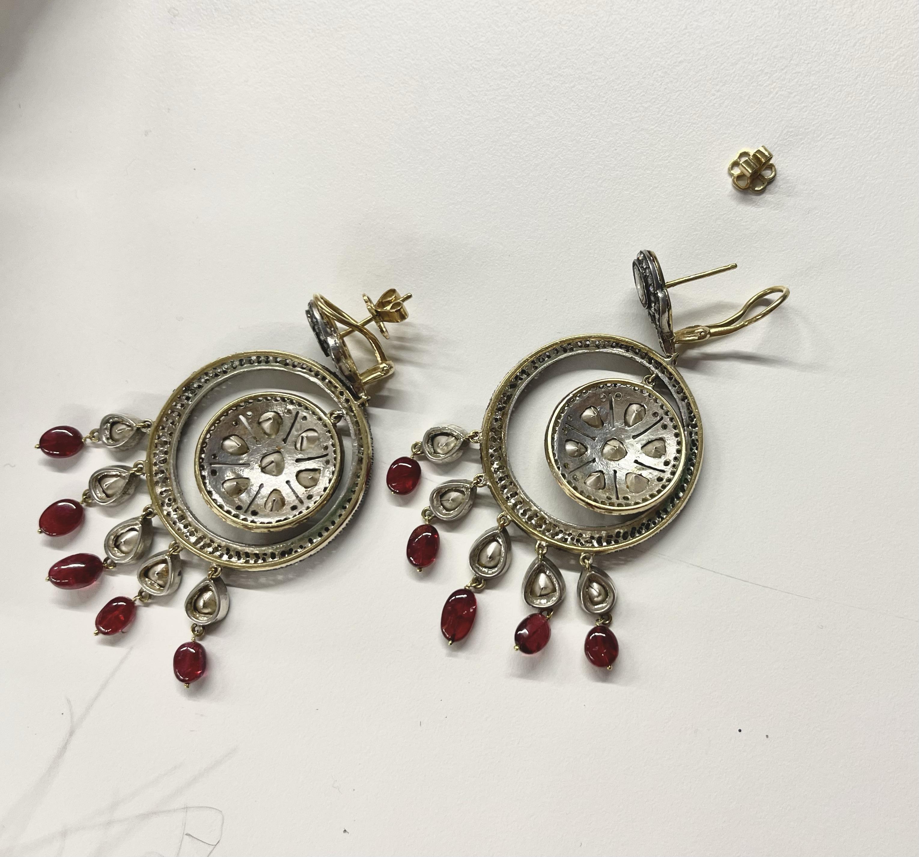 Red Tourmaline Diamonds Yellow Gold Silver Chandelier Drop Earrings Diamond For Sale 8