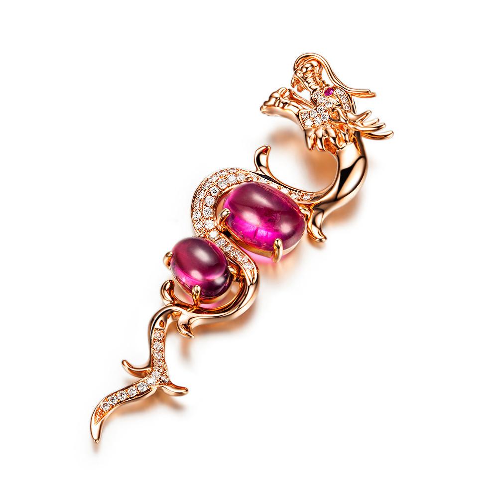 
Amethyst Dragon Necklace 18 Karat Rose Gold with 55 White Diamonds and the Eye is Pink tourmaline. You can have it made with any other stones too and metals. 

 The origin of the Chinese dragon? 
 Historically, the Chinese dragon was associated