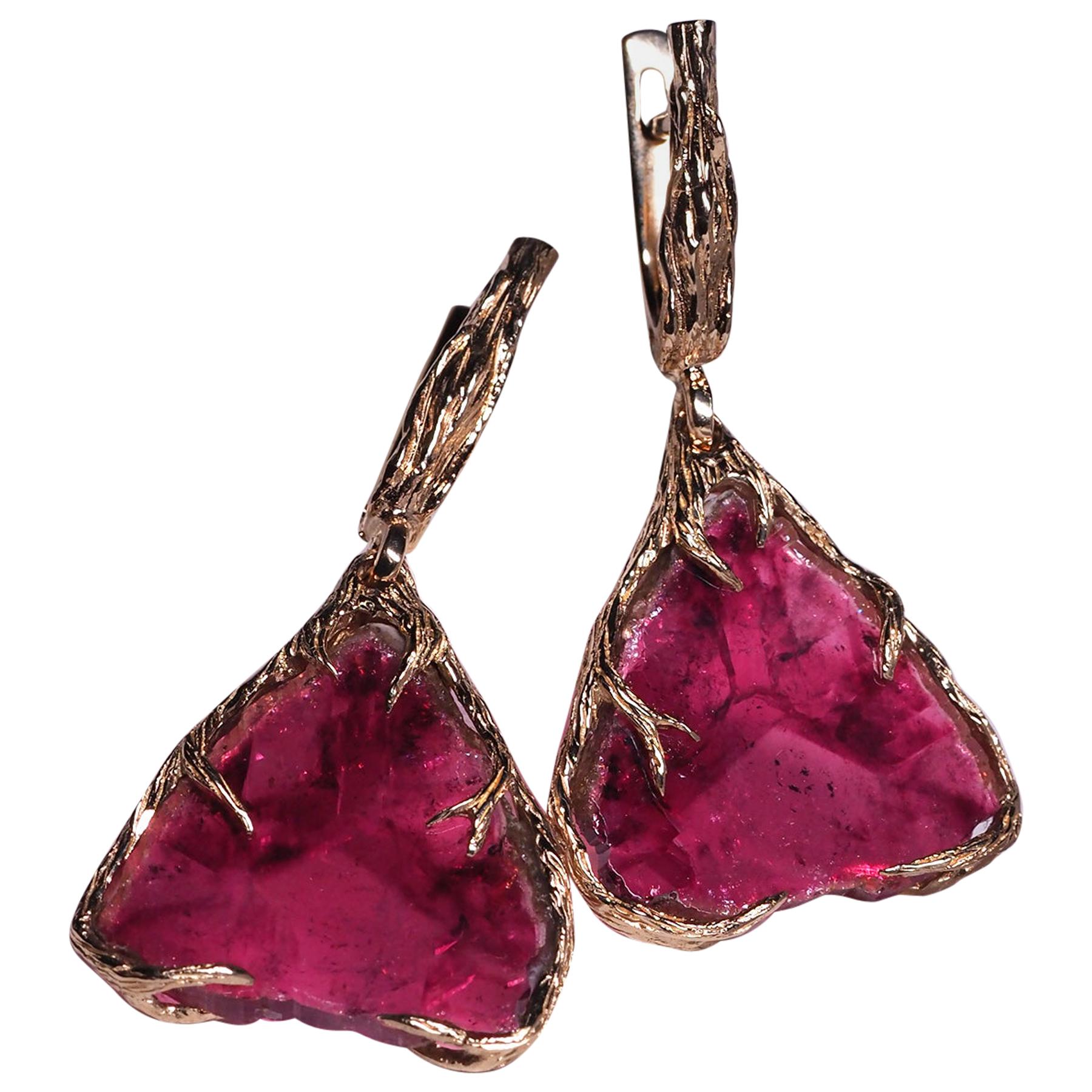 Red Tourmaline Earrings Gold Natural Pink Slices natural Gemstone gift for wife