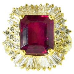 Red Tourmaline, Rubelite, & Fine White Fancy Cut Diamond Contemporary 18K Ring