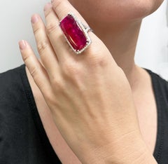 Red Tourmaline Rubellite 25.5 Carats with Diamonds Paradizia Ring