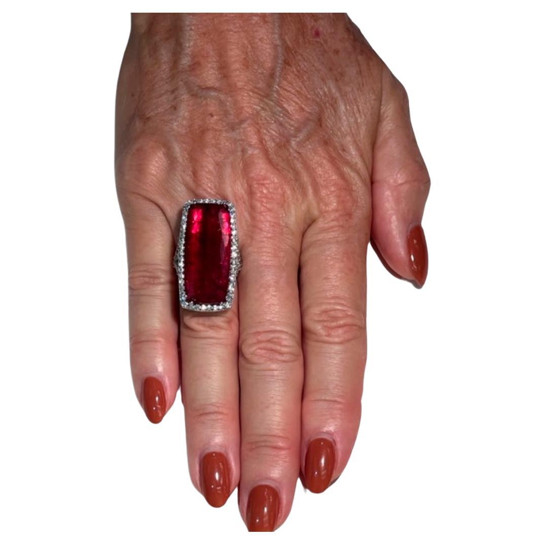 Artisan Red Tourmaline Rubellite 25.5 Carats with Pave Diamonds Paradizia Ring For Sale