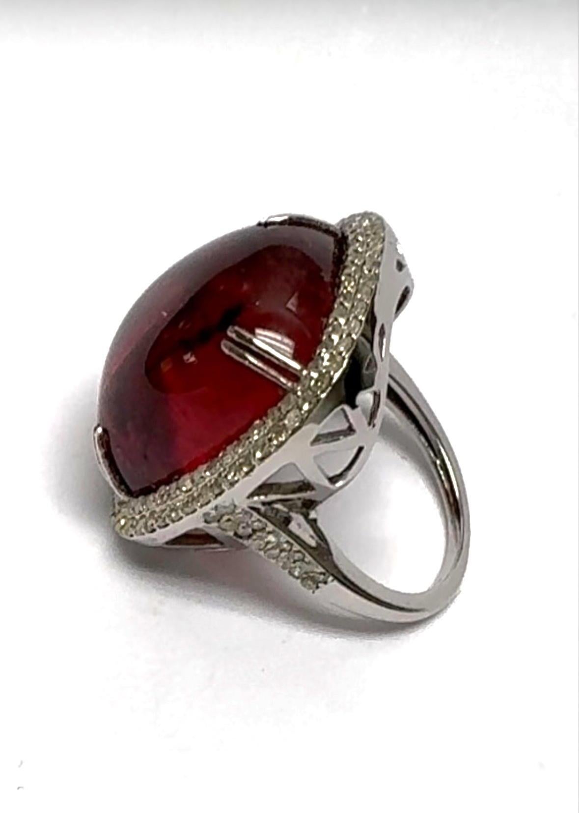 Artisan Red Tourmaline Rubellite 30.65 Carats and Diamonds Paradizia Ring For Sale