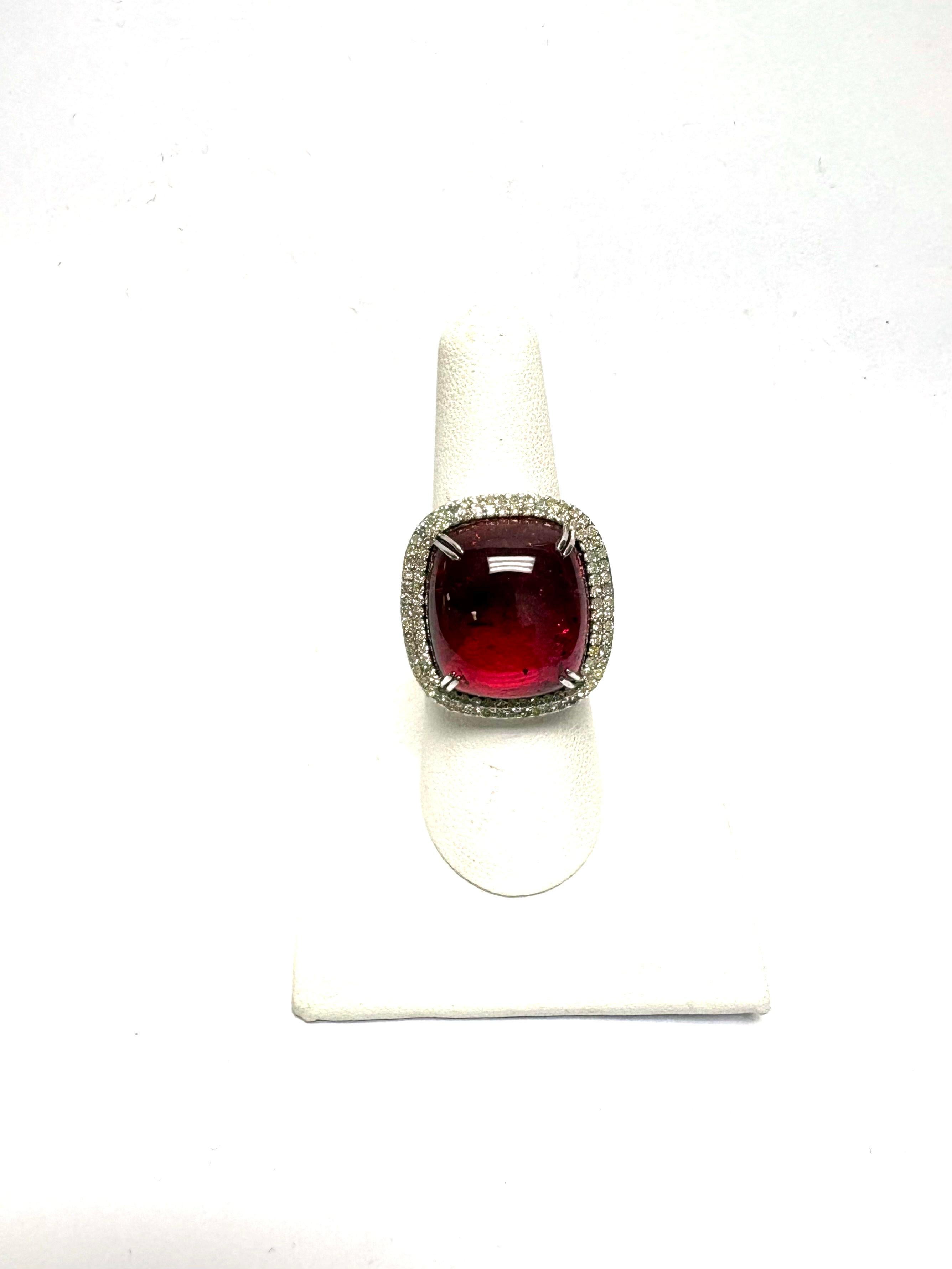 Red Tourmaline Rubellite 30.65 Carats and Diamonds Paradizia Ring In New Condition For Sale In Laguna Beach, CA