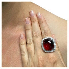 Red Tourmaline Rubellite 30.65 Carats and Diamonds Paradizia Ring