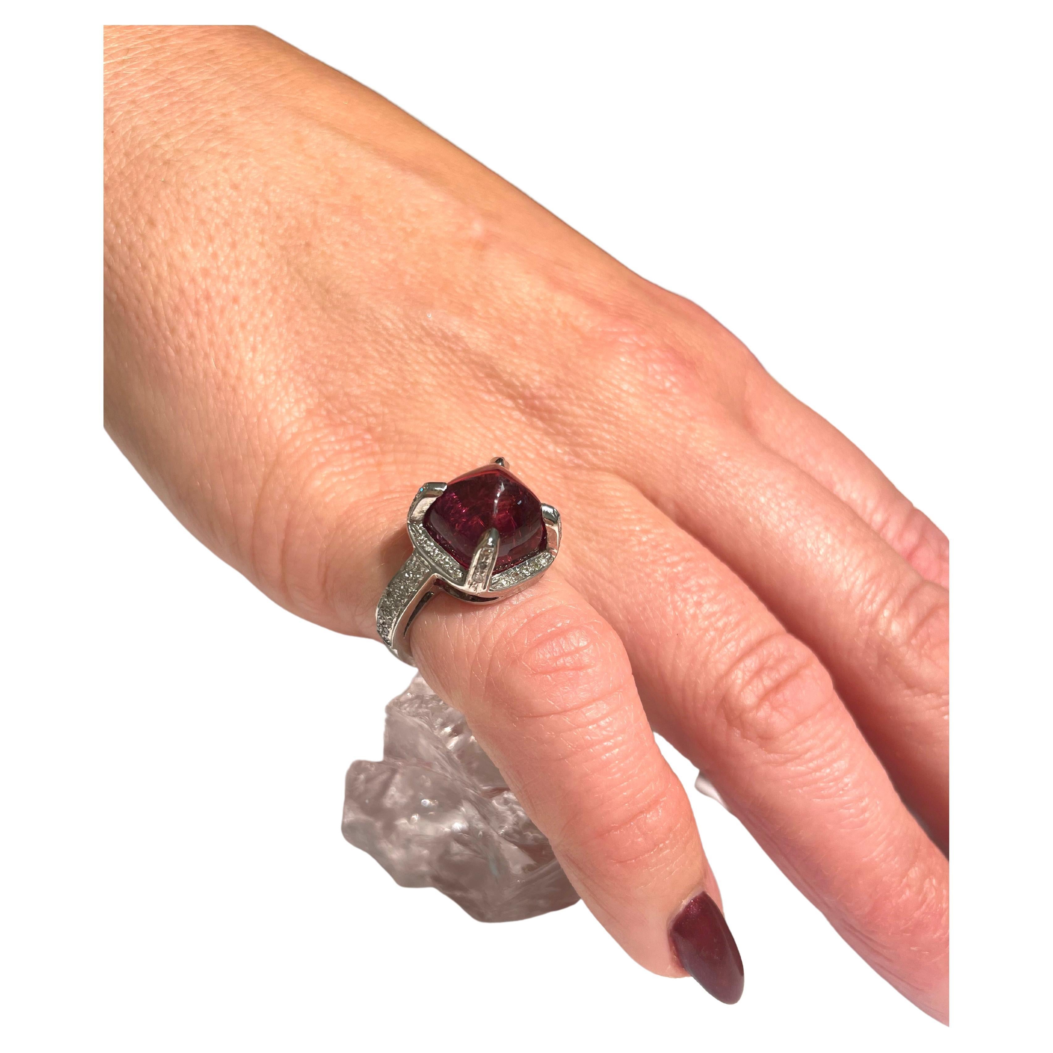 Red Tourmaline with Pave Diamonds Paradizia Ring For Sale 4