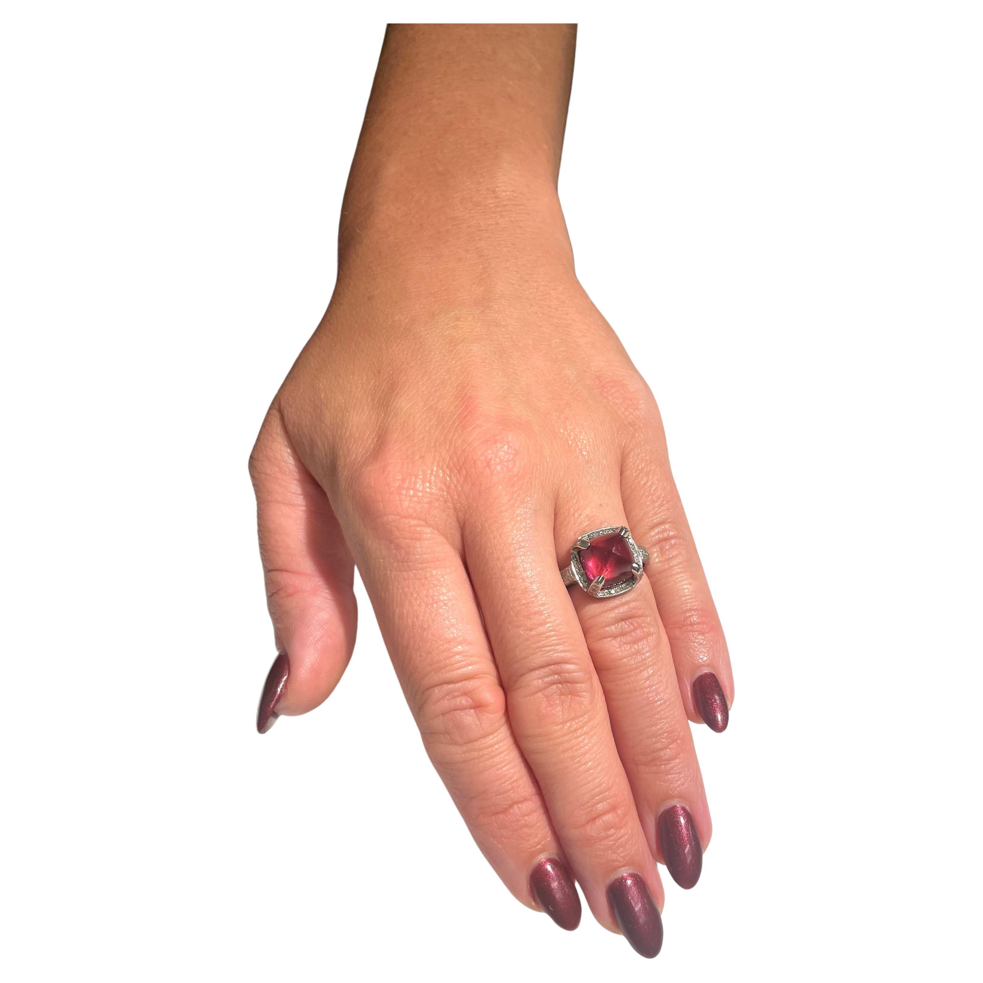 Artisan Red Tourmaline with Pave Diamonds Paradizia Ring For Sale