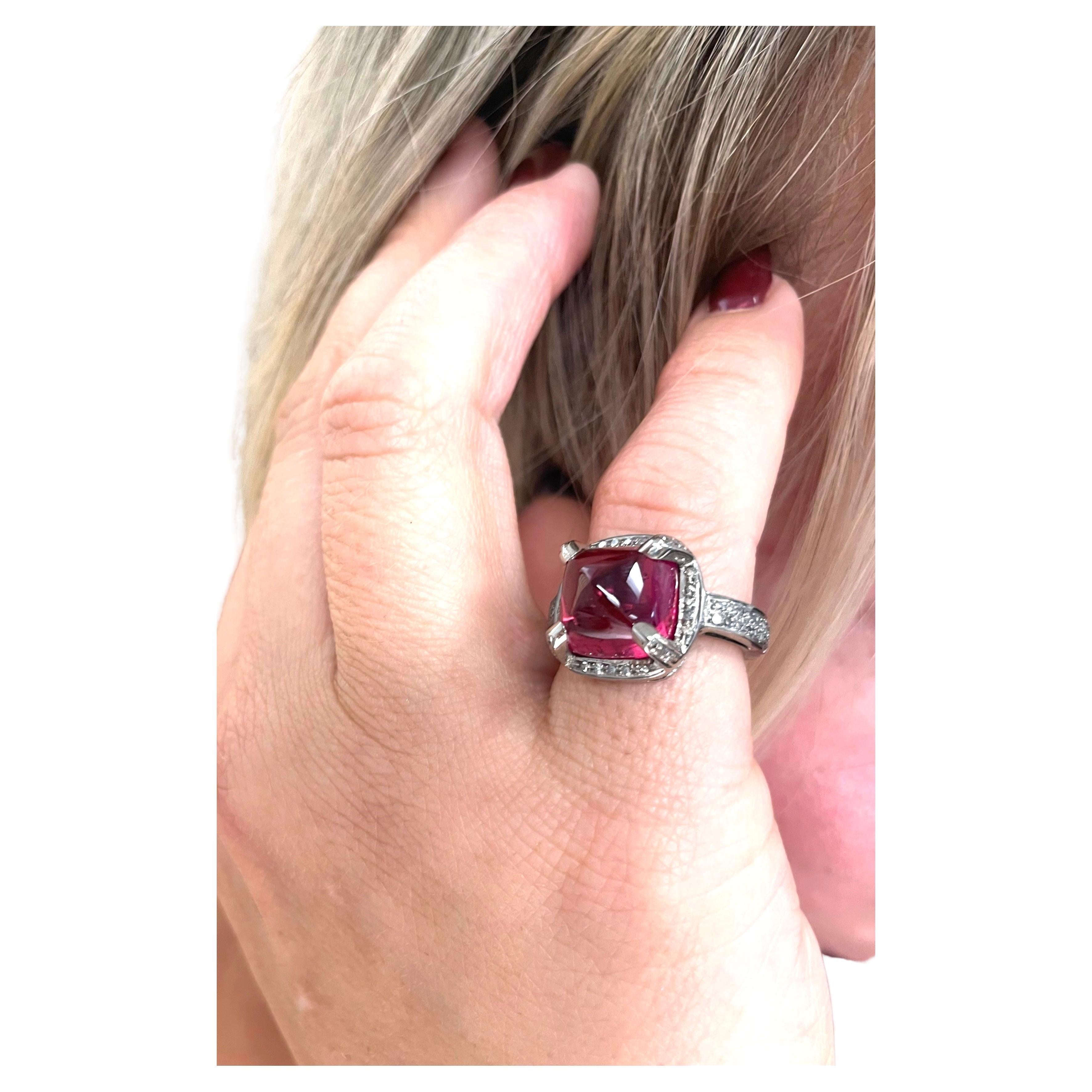 Red Tourmaline with Pave Diamonds Paradizia Ring In New Condition For Sale In Laguna Beach, CA