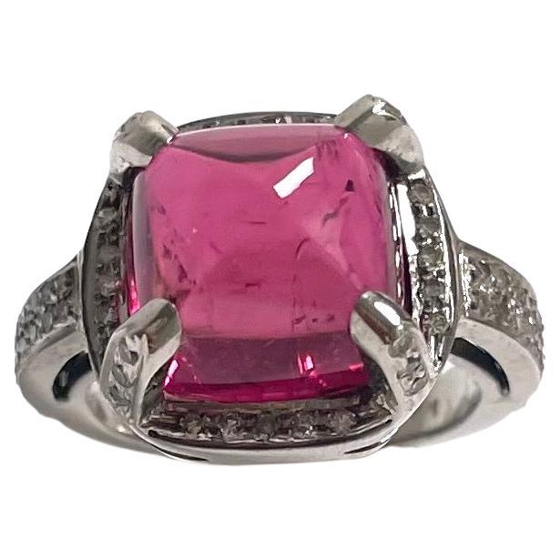 Women's Red Tourmaline with Pave Diamonds Paradizia Ring For Sale