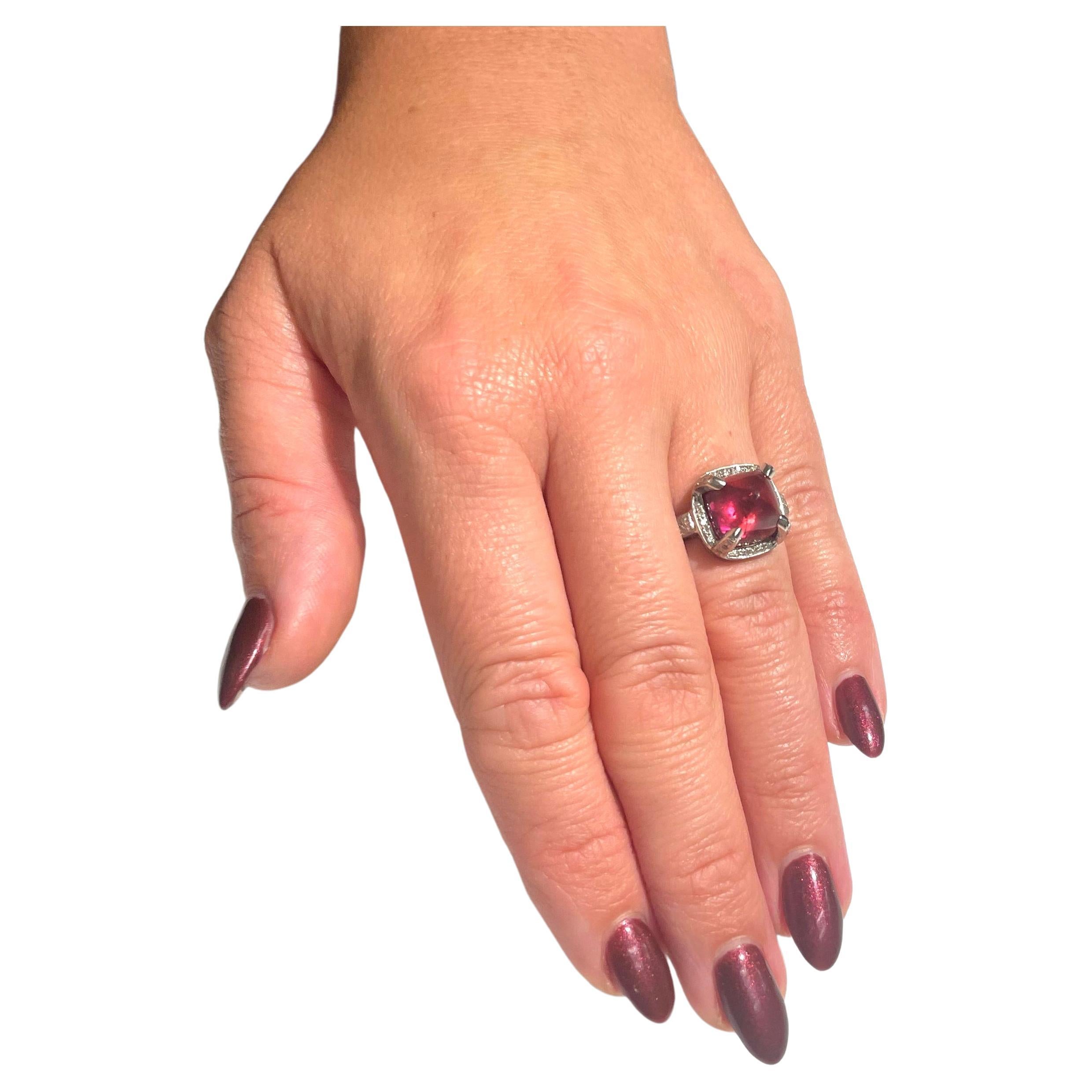 Red Tourmaline with Pave Diamonds Paradizia Ring For Sale 2