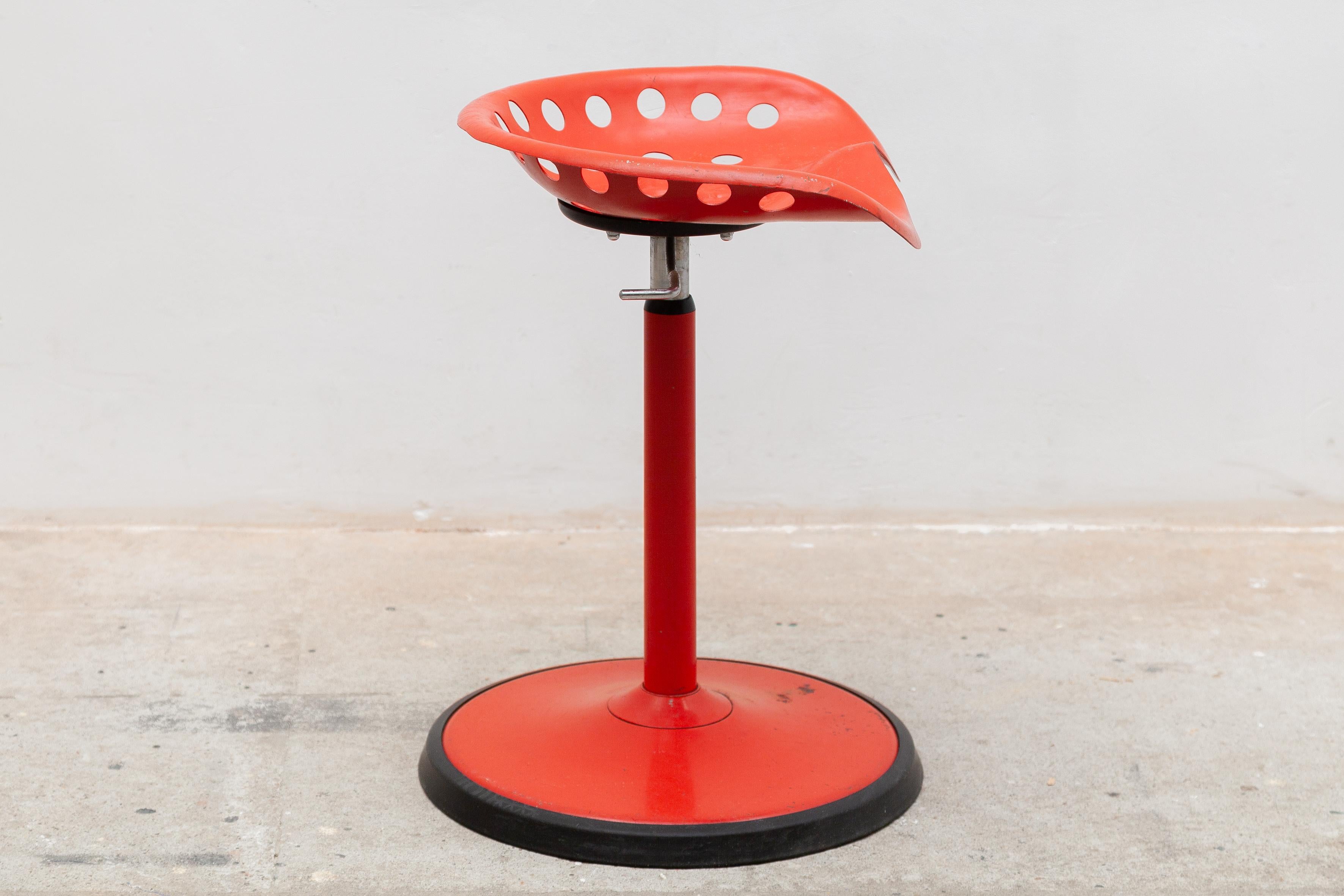 Mid-Century Modern Red Tractor Seat Stool Designed by Etienne Fermigier for Mirima, France
