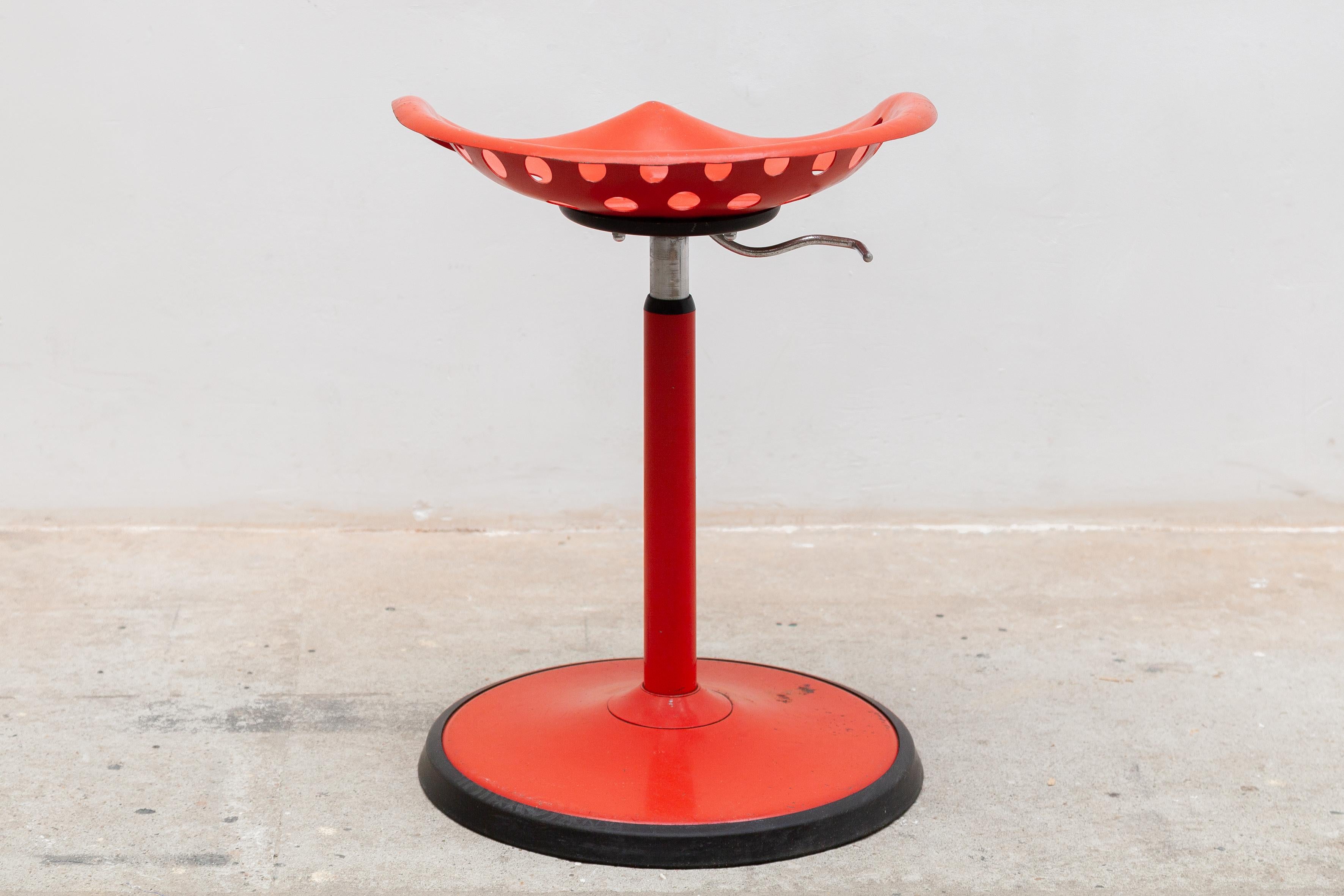Metalwork Red Tractor Seat Stool Designed by Etienne Fermigier for Mirima, France