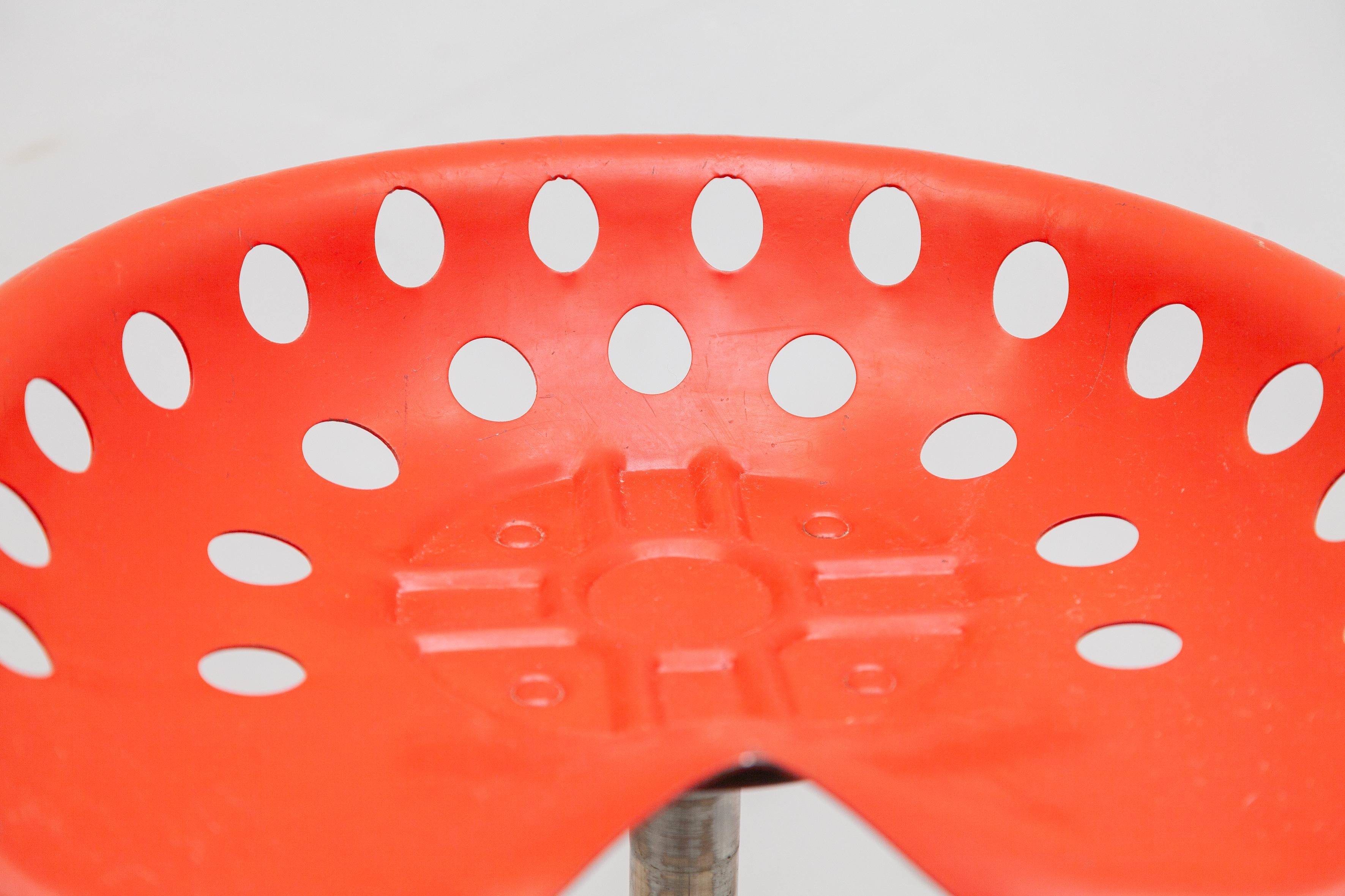Chrome Red Tractor Seat Stool Designed by Etienne Fermigier for Mirima, France