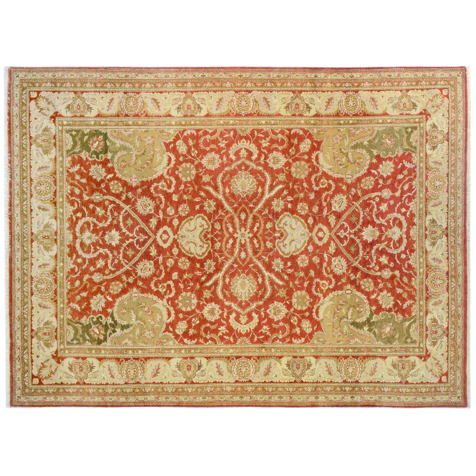 Hand-Knotted Red Traditional Style Indian Wool Area Rug For Sale
