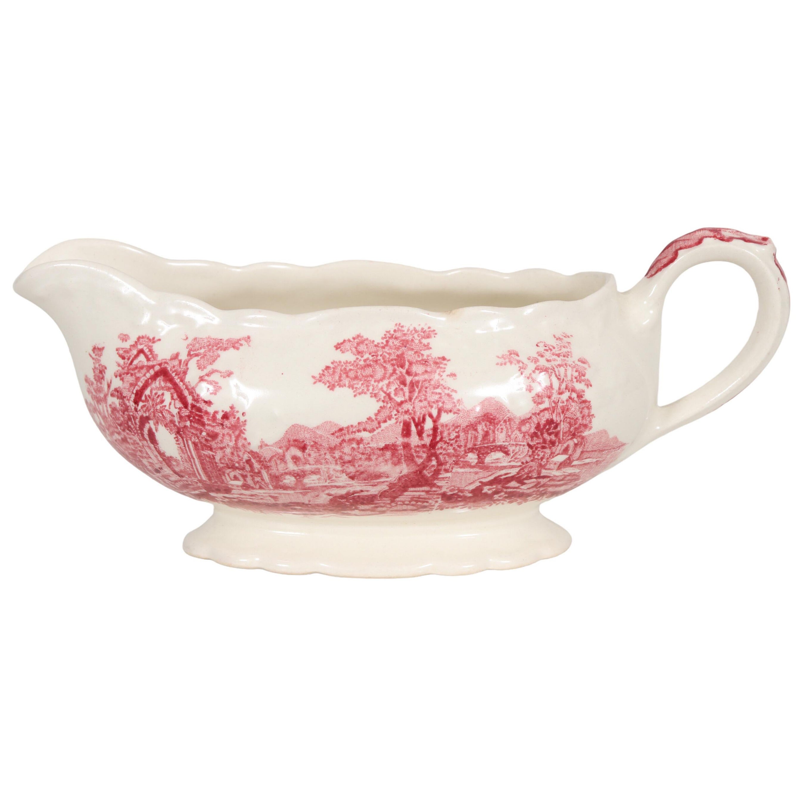 Gravy Boat aus Keramik mit rotem Transferware