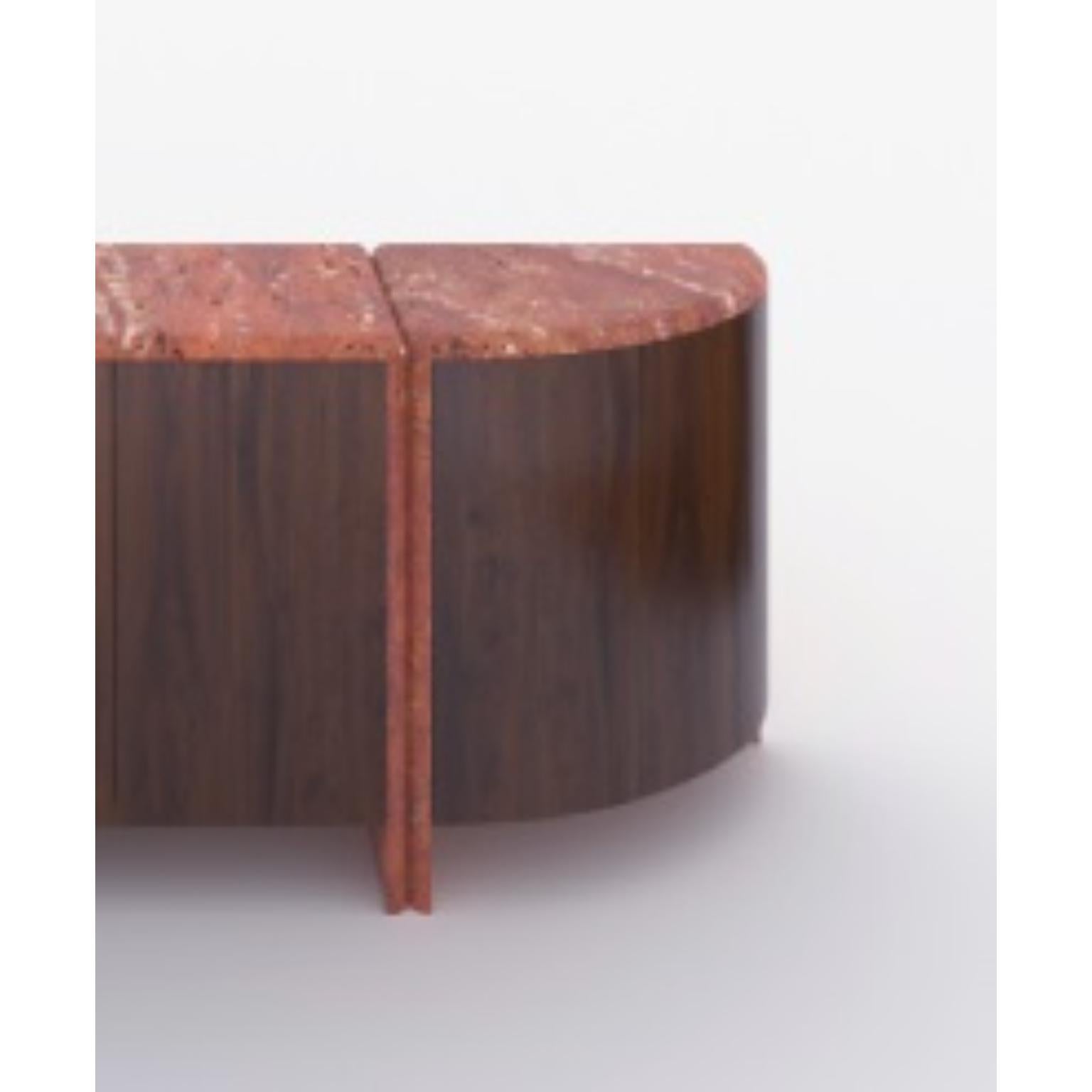 Post-Modern Red Travertine And Walnut Lily Credenza by Fred and Juul For Sale