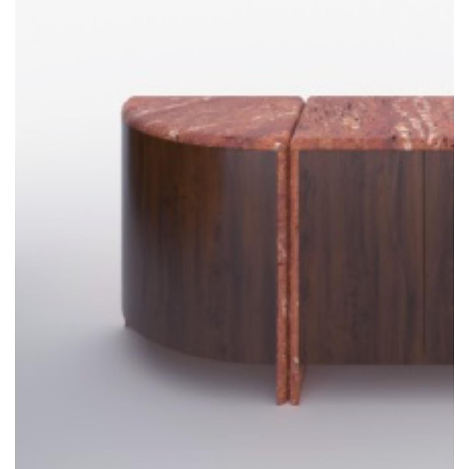 Italian Red Travertine And Walnut Lily Credenza by Fred and Juul For Sale