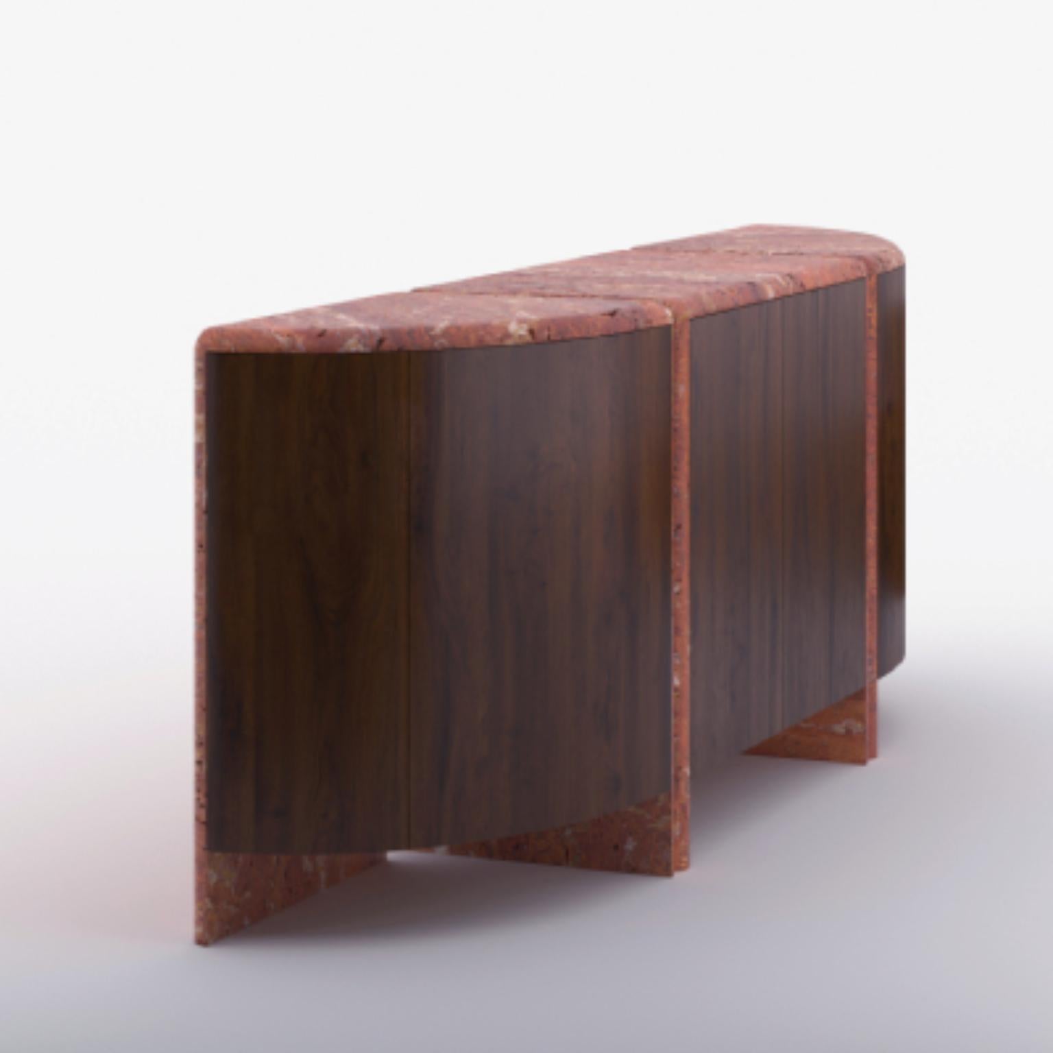 Other Red Travertine And Walnut Lily Credenza by Fred and Juul For Sale
