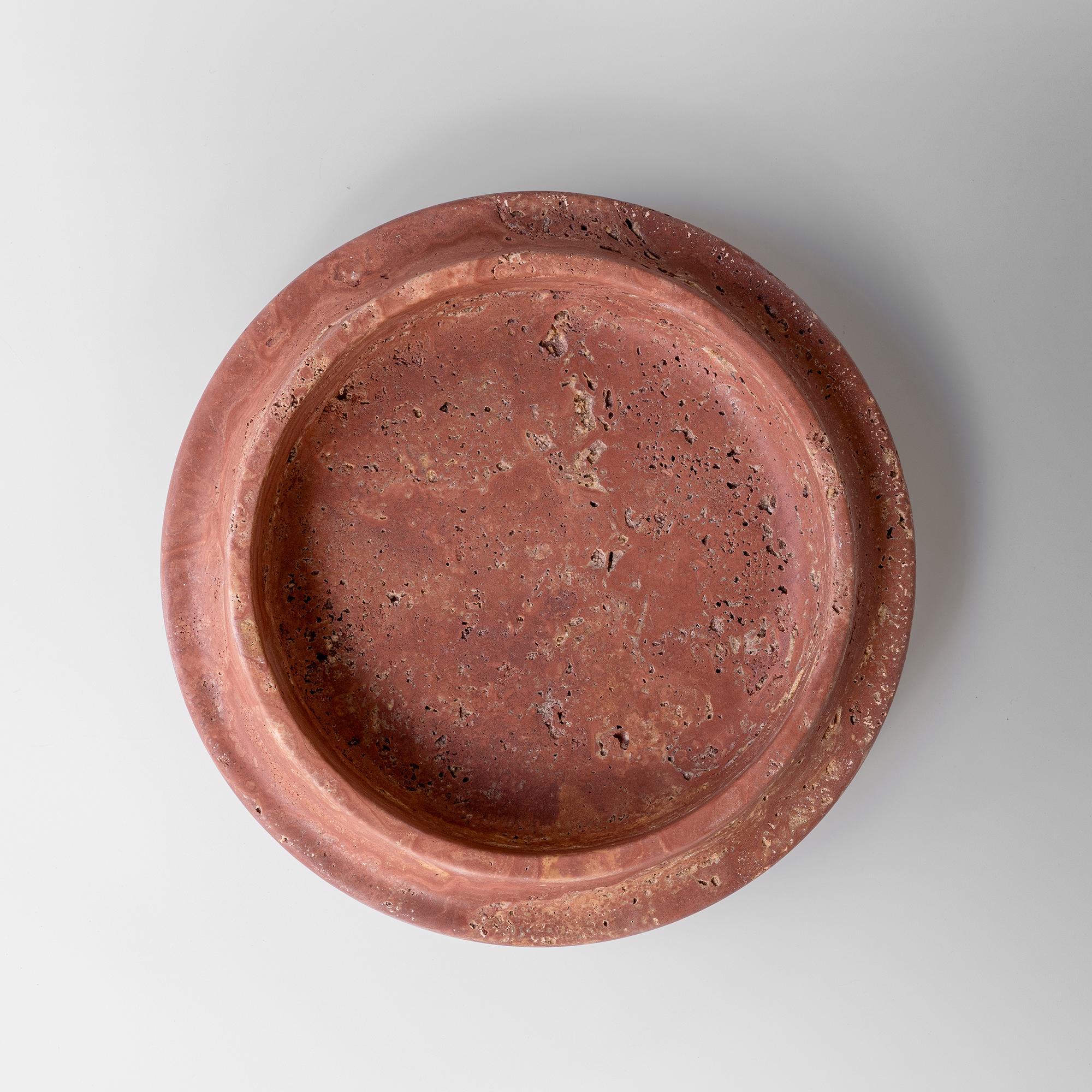 Italian Red Travertine Bowl by Etamorph For Sale