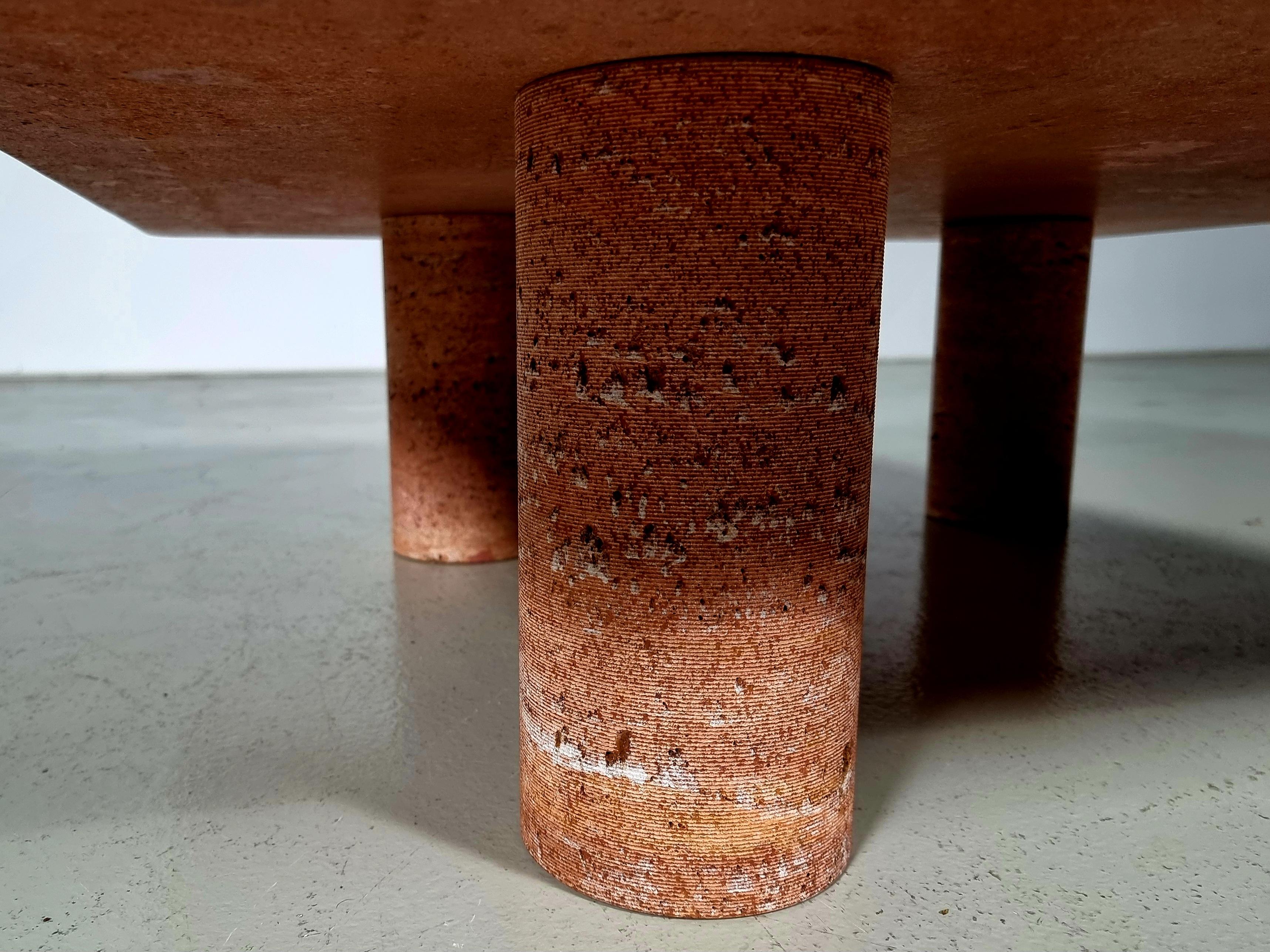 Red travertine coffee table by Angelo Mangiarotti, Italy, 1970s For Sale 2