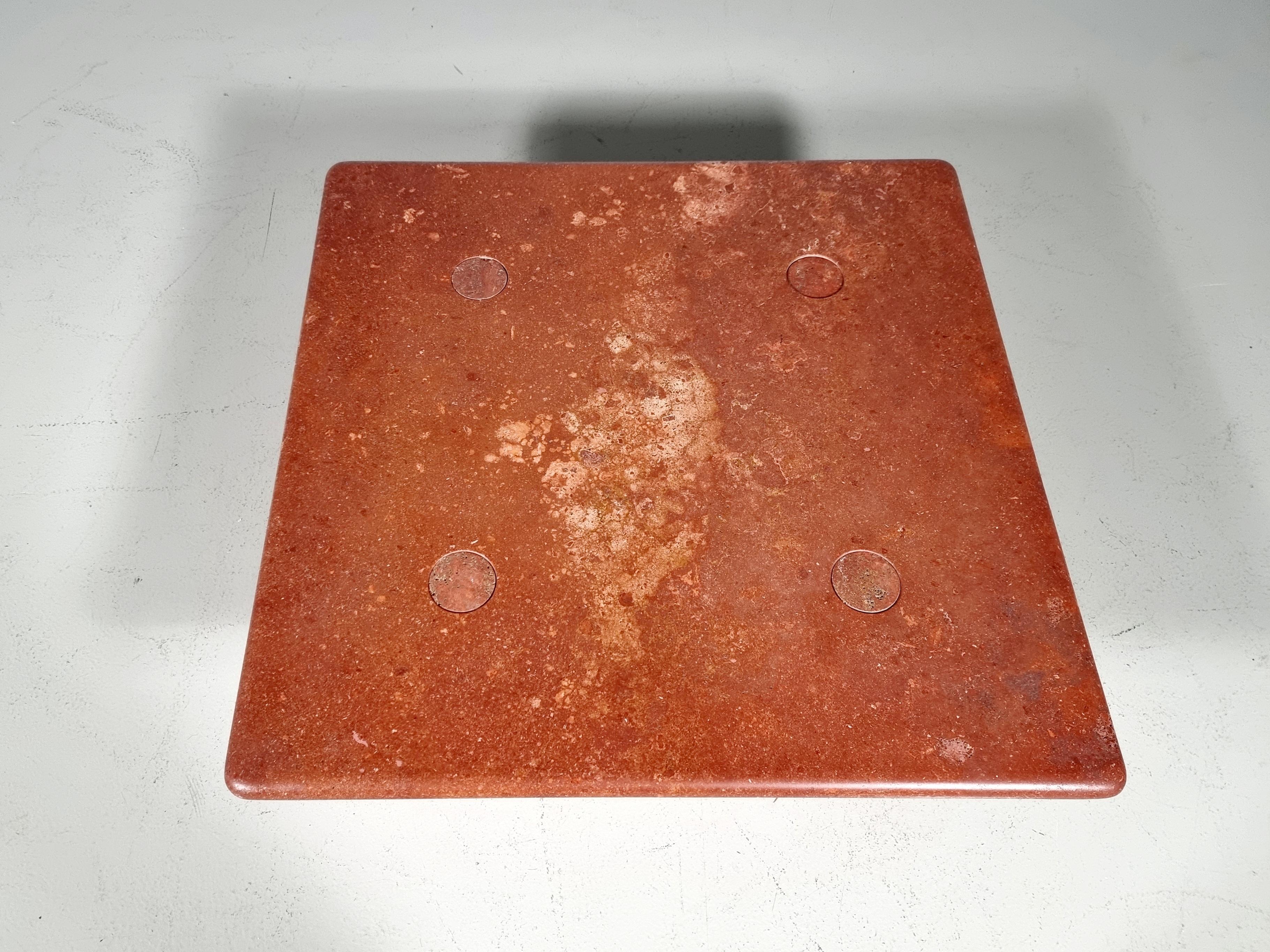 Travertine Red travertine coffee table by Angelo Mangiarotti, Italy, 1970s