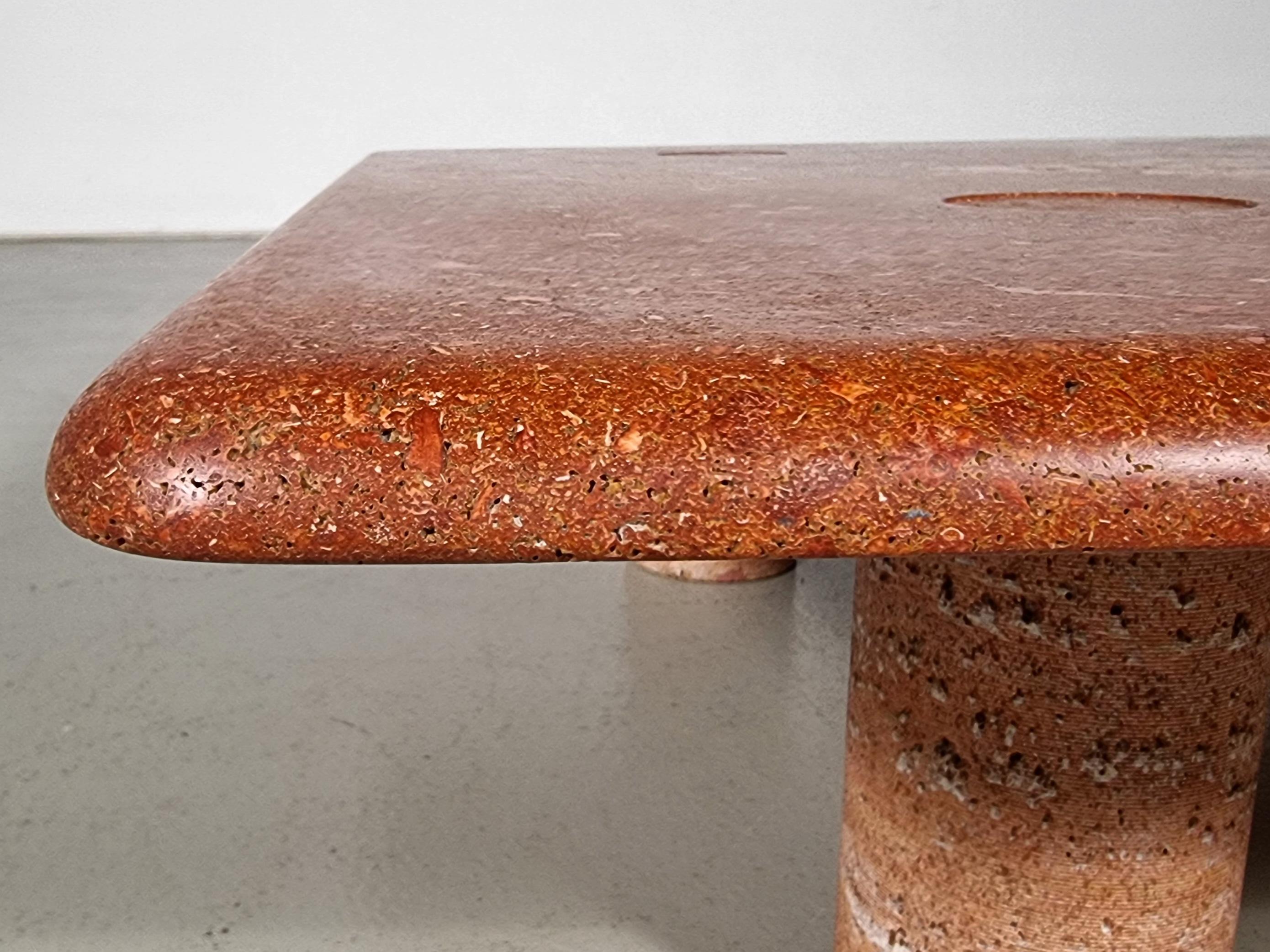 Red travertine coffee table by Angelo Mangiarotti, Italy, 1970s 1