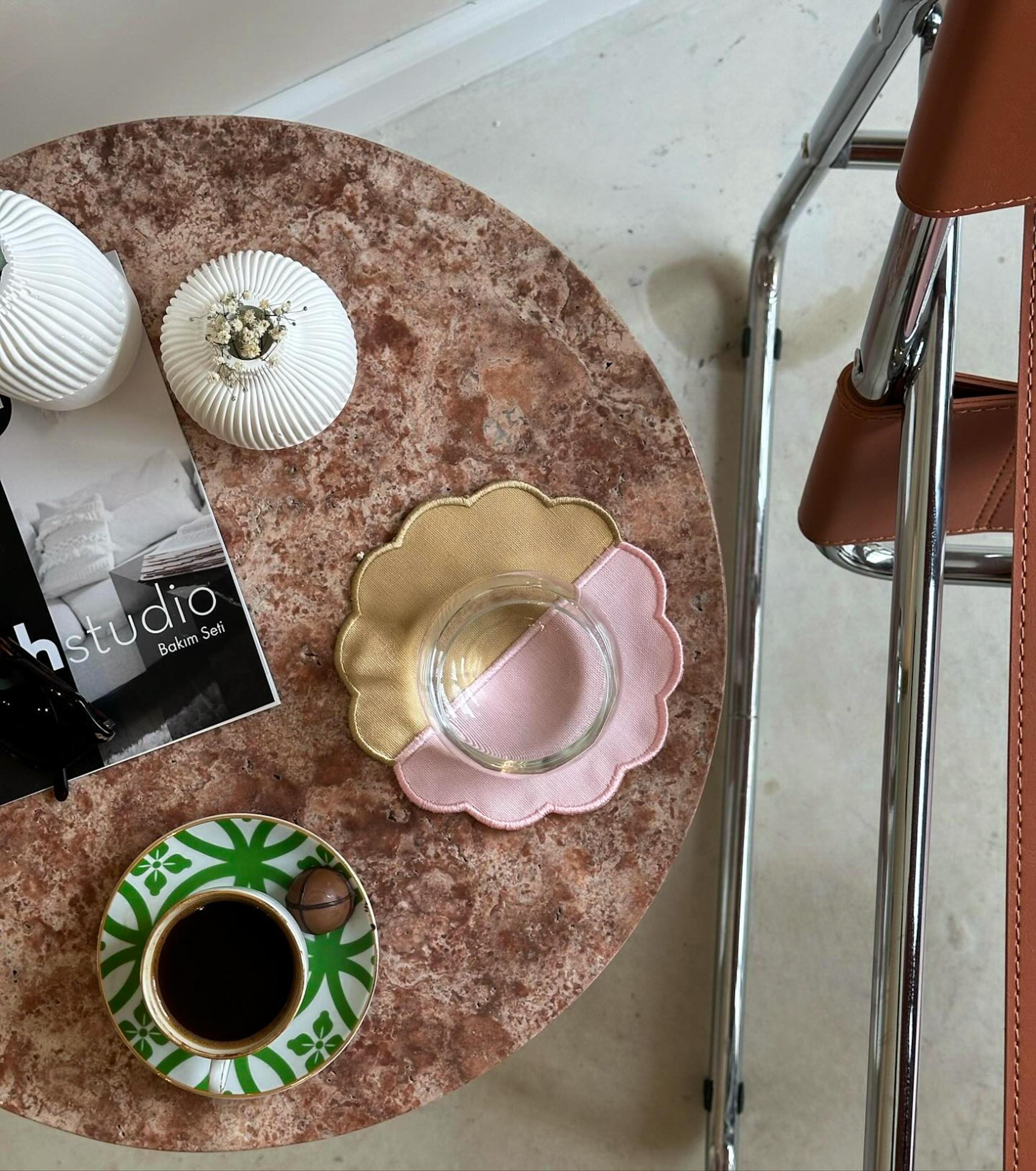 Turkish Red Travertine Coffee Table - Red Marble Side Table - Marble End Table For Sale