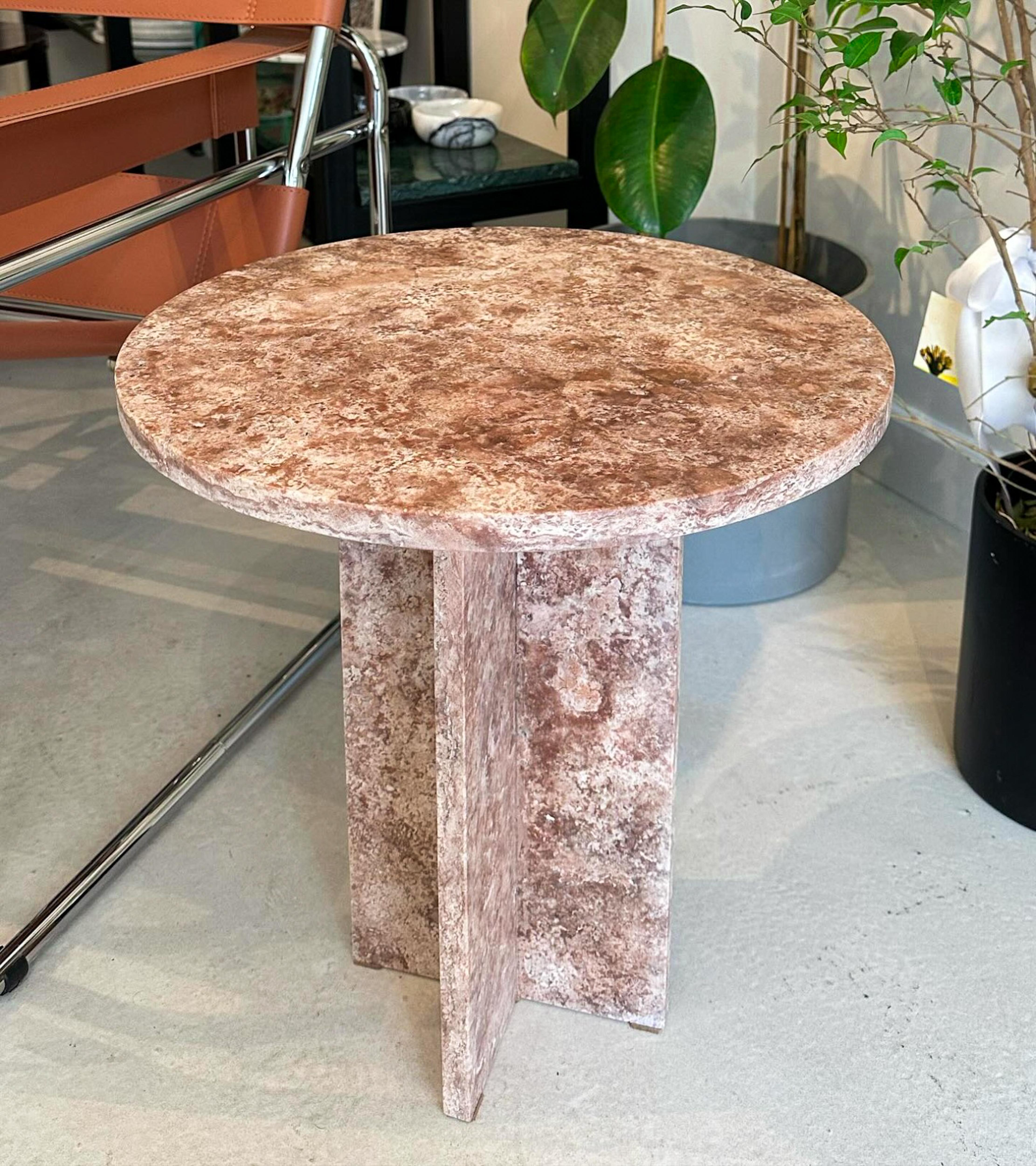 Contemporary Red Travertine Coffee Table - Red Marble Side Table - Marble End Table For Sale