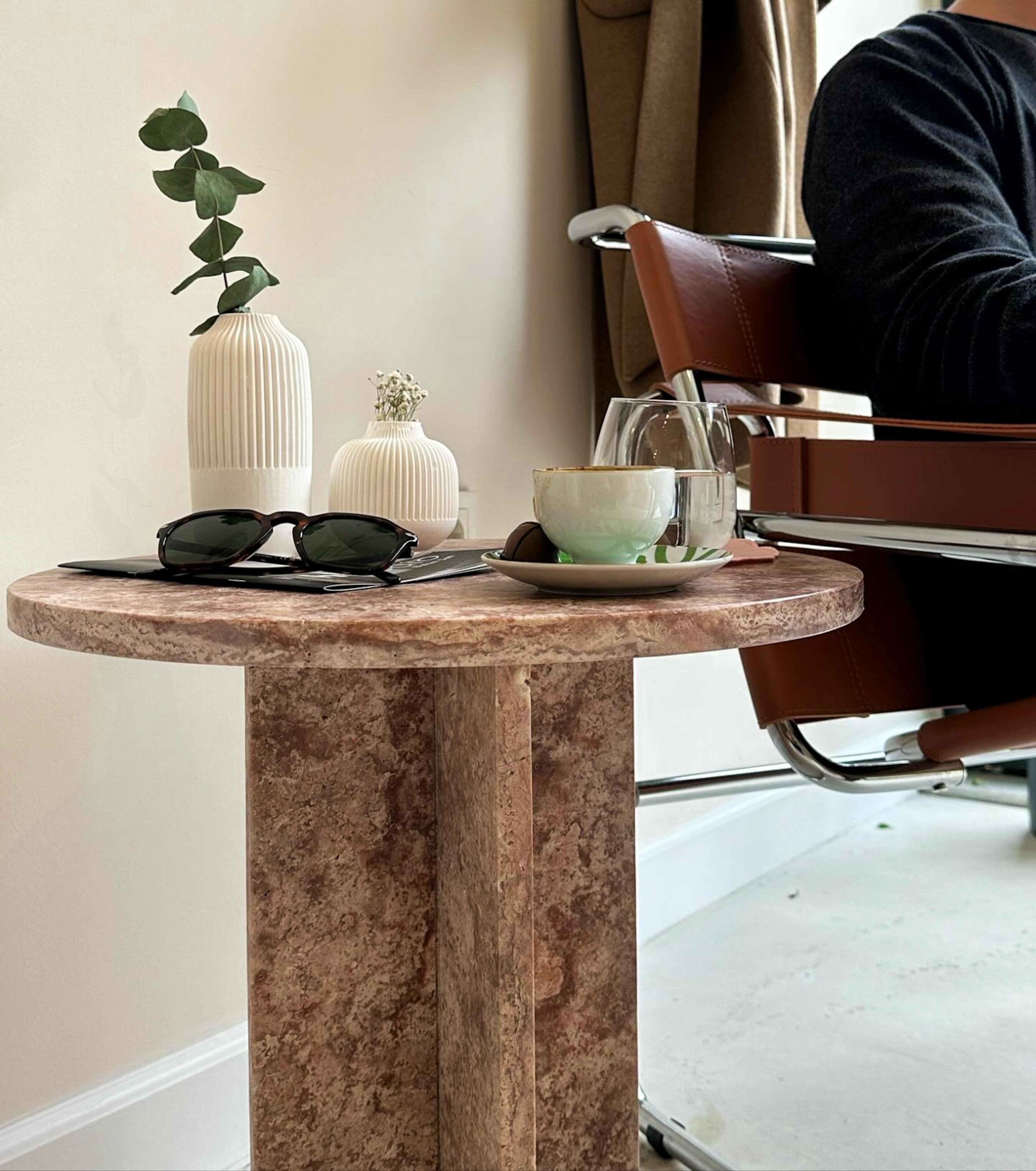 Red Travertine Coffee Table - Red Marble Side Table - Marble End Table For Sale 1