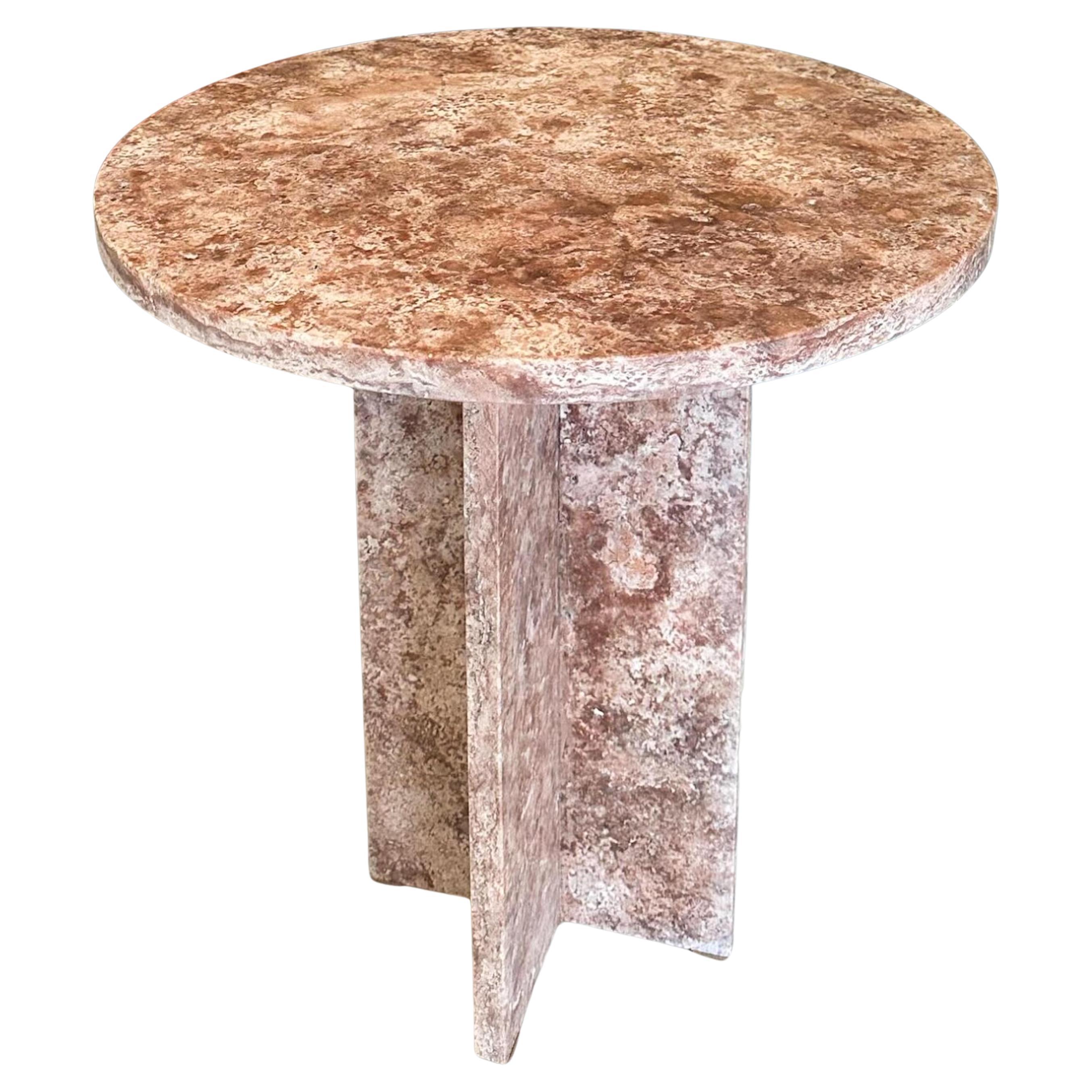 Red Travertine Coffee Table - Red Marble Side Table - Marble End Table