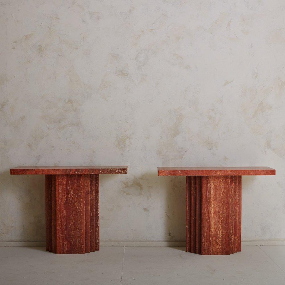 Italian Red Travertine Console Table, Italy 20th Century
