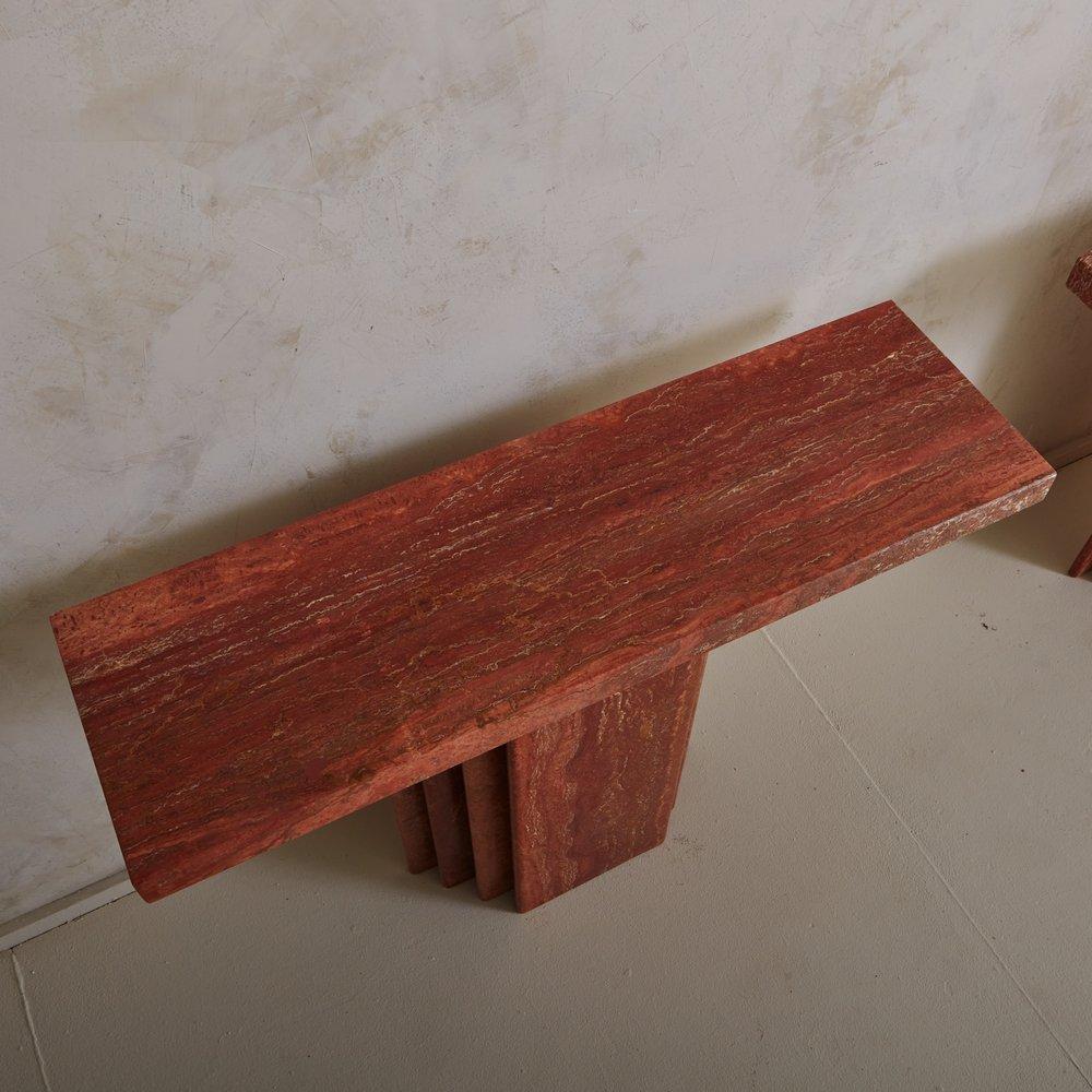 Red Travertine Console Table, Italy 20th Century 1