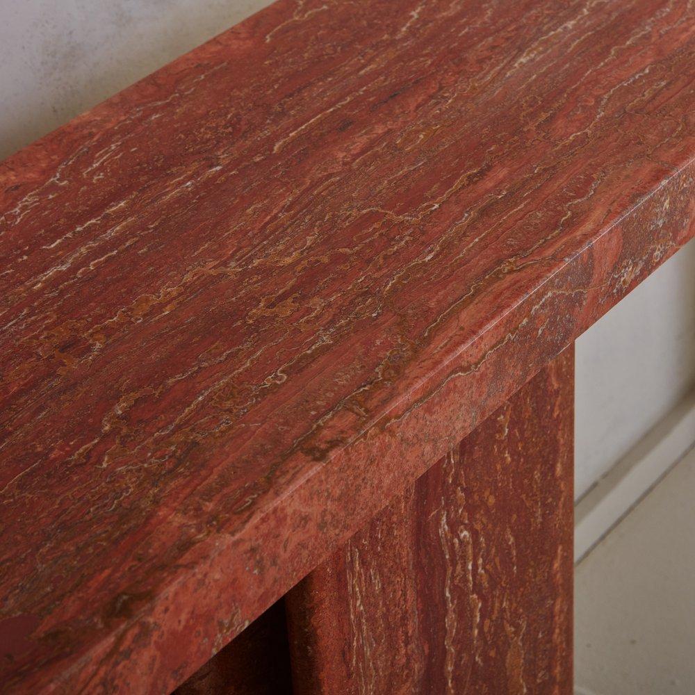 Red Travertine Console Table, Italy 20th Century 2