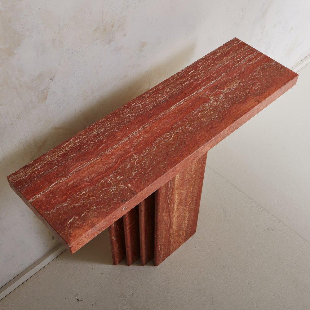 Red Travertine Console Table, Italy 20th Century 3