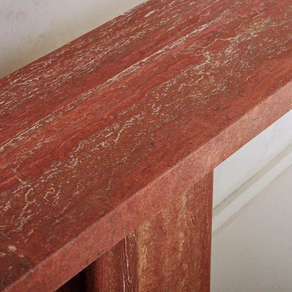 Red Travertine Console Table, Italy 20th Century 4