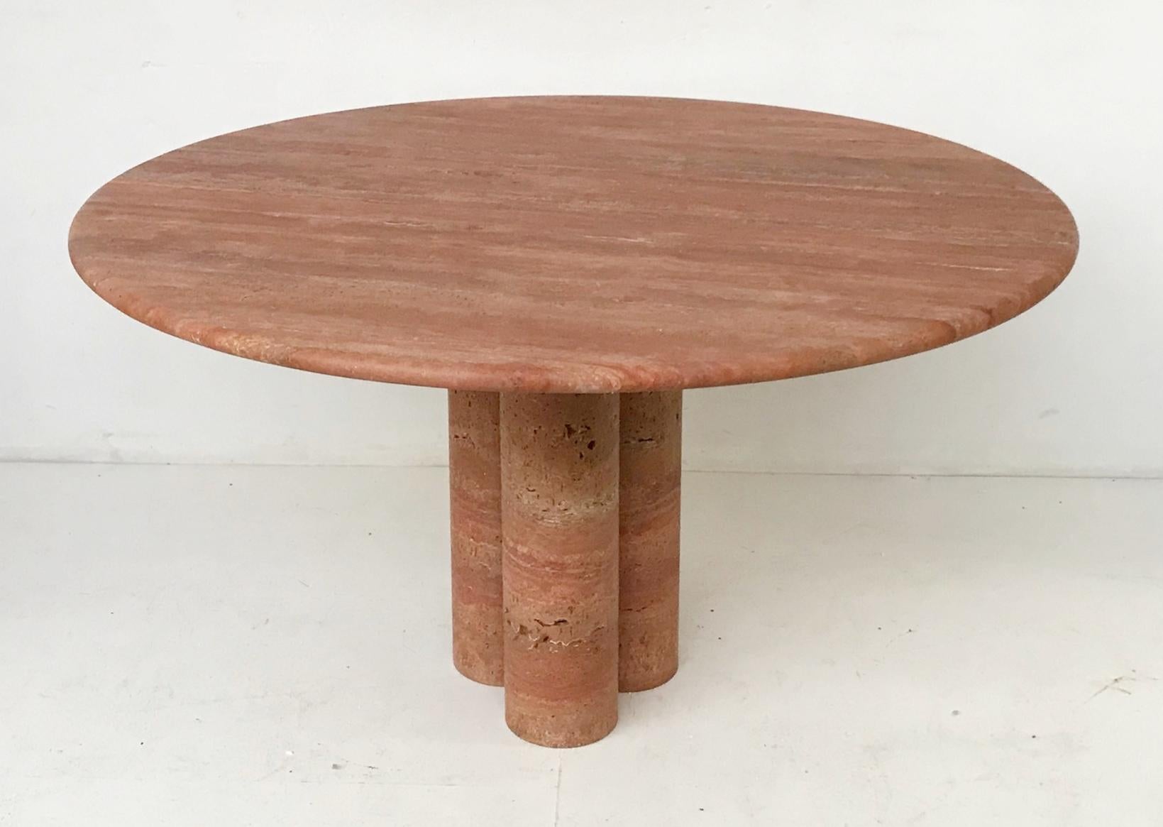 Italian Red Travertine Dining Table by Mario Bellini