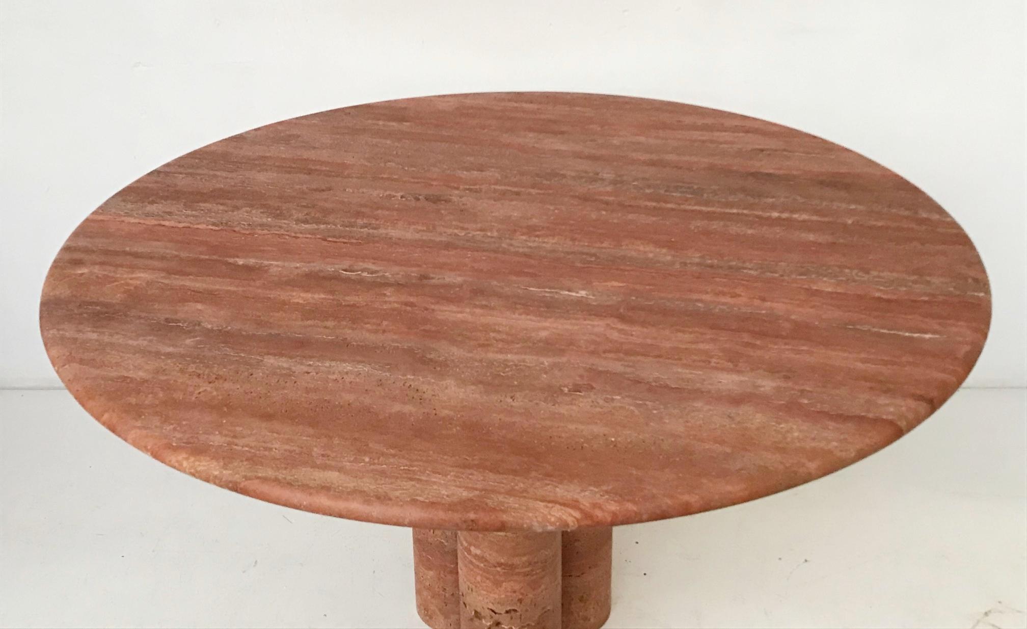 Italian Red Travertine Dining Table by Mario Bellini