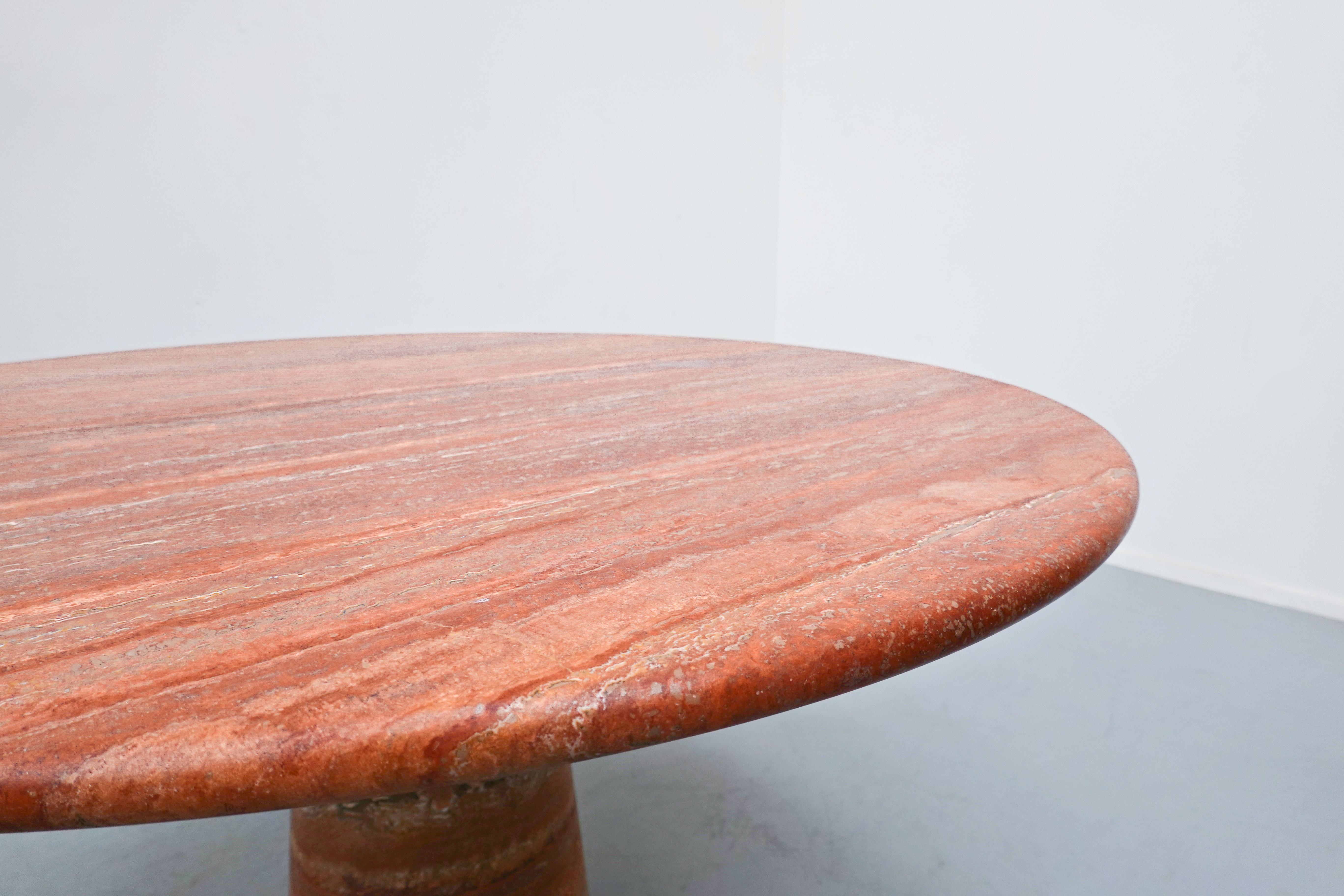 Italian Red Travertine Dining Table in Style of Angelo Mangiarotti, 1970s 1