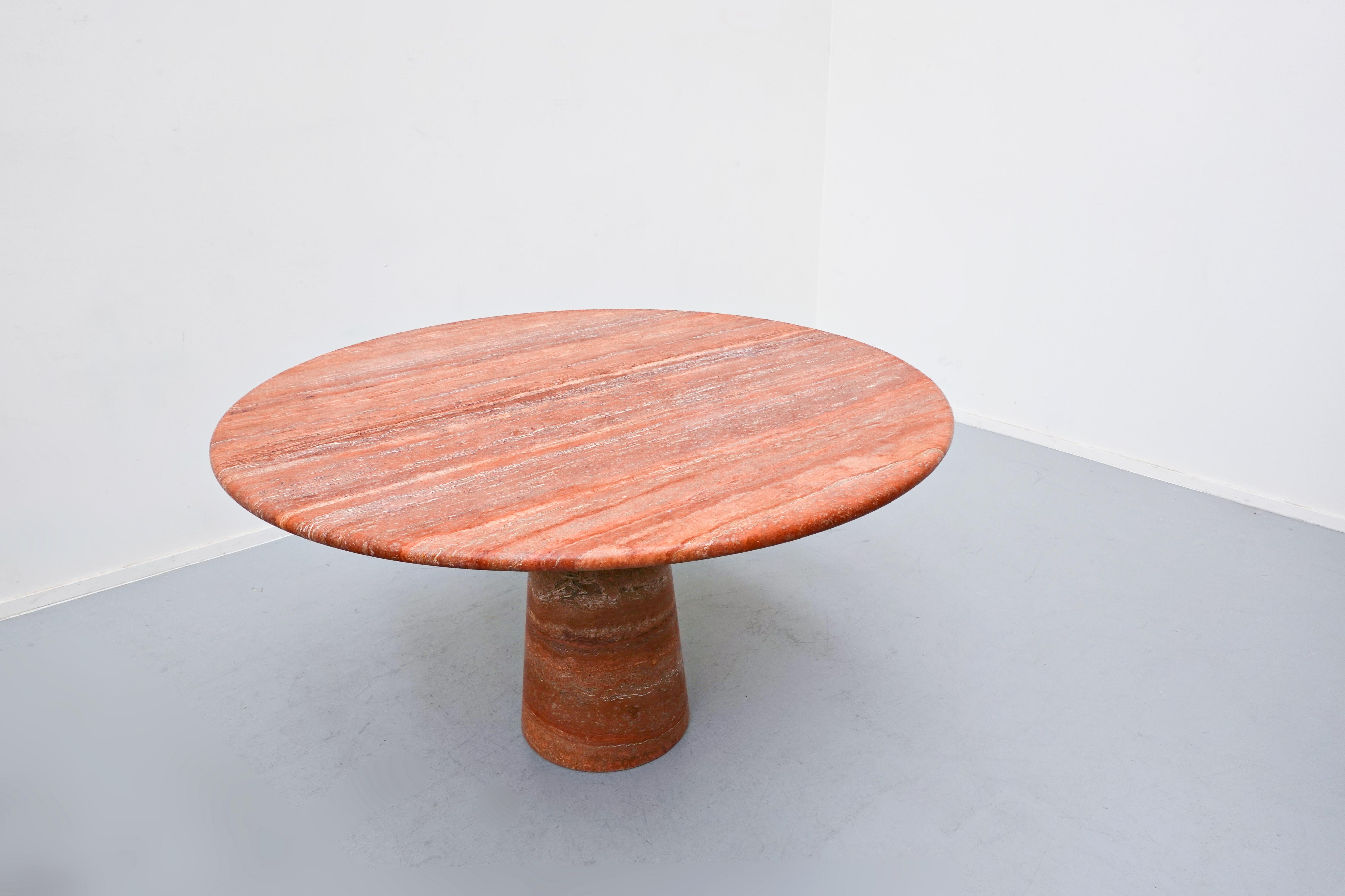 Italian Red Travertine Dining Table in Style of Angelo Mangiarotti, 1970s 2
