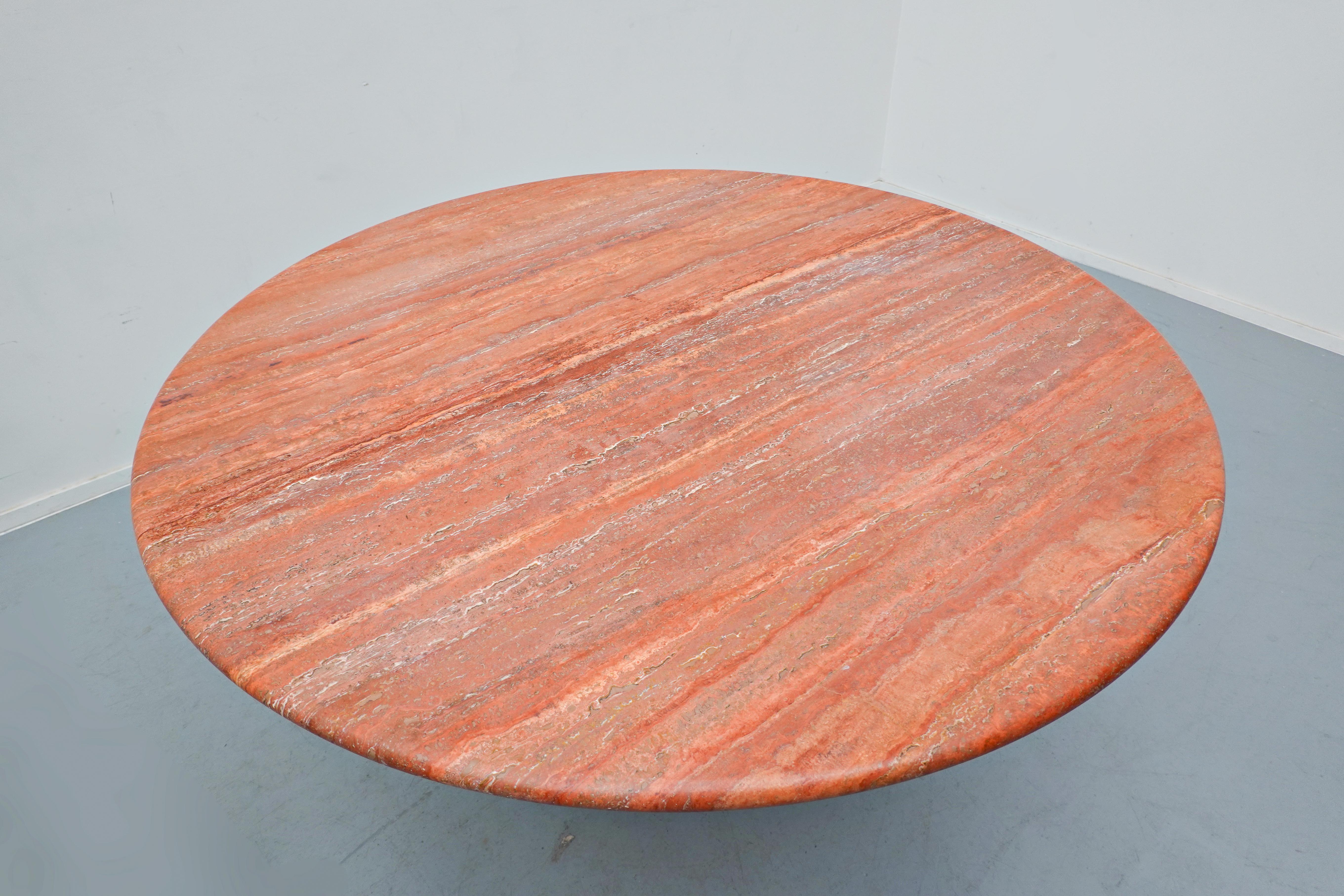 Italian Red Travertine Dining Table in Style of Angelo Mangiarotti, 1970s 3