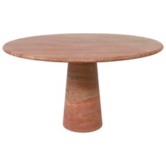 Red Travertine Dining Table in Style of Angelo Mangiarotti, Italy, circa 1970s