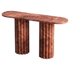 Red Travertine Fluted Base Console Table - Custom Red Stone Entryway Table
