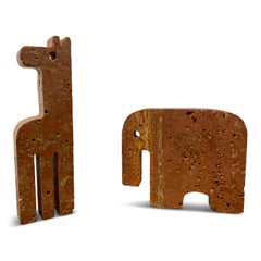 Red Travertine Giraffe and Elephant Bookends