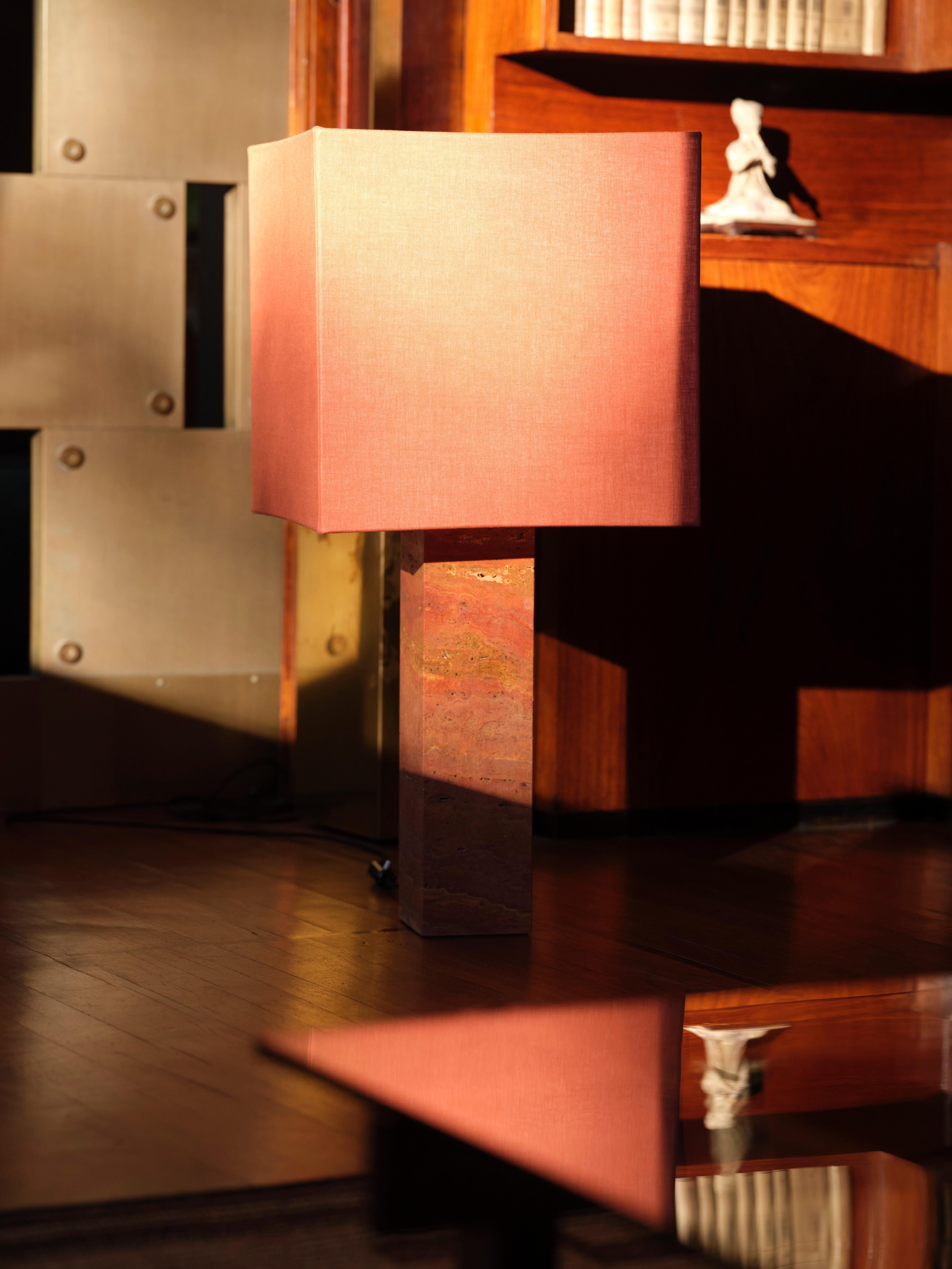 Italian Red Travertine Large Roma 1 Square Table Lamp by NASSI For Sale