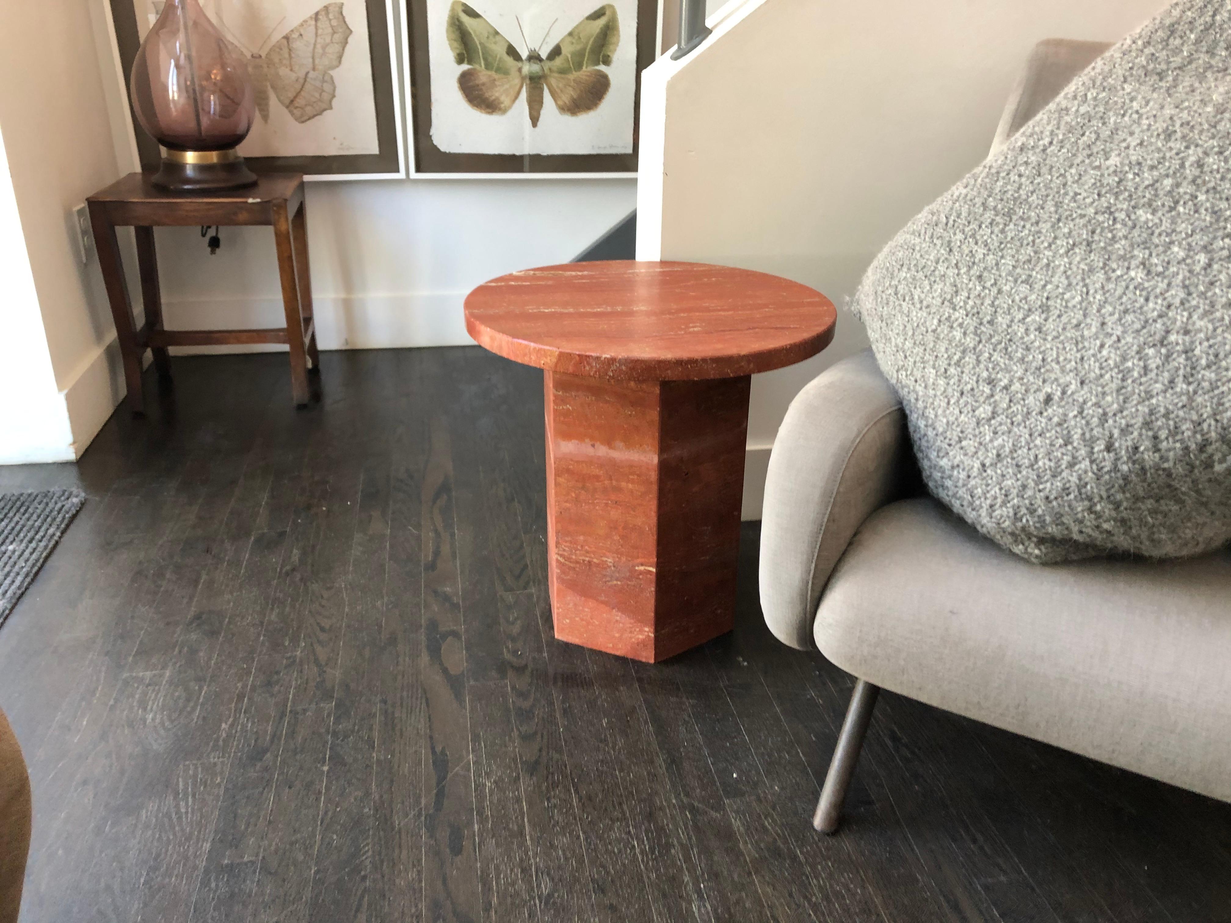red travertine side table