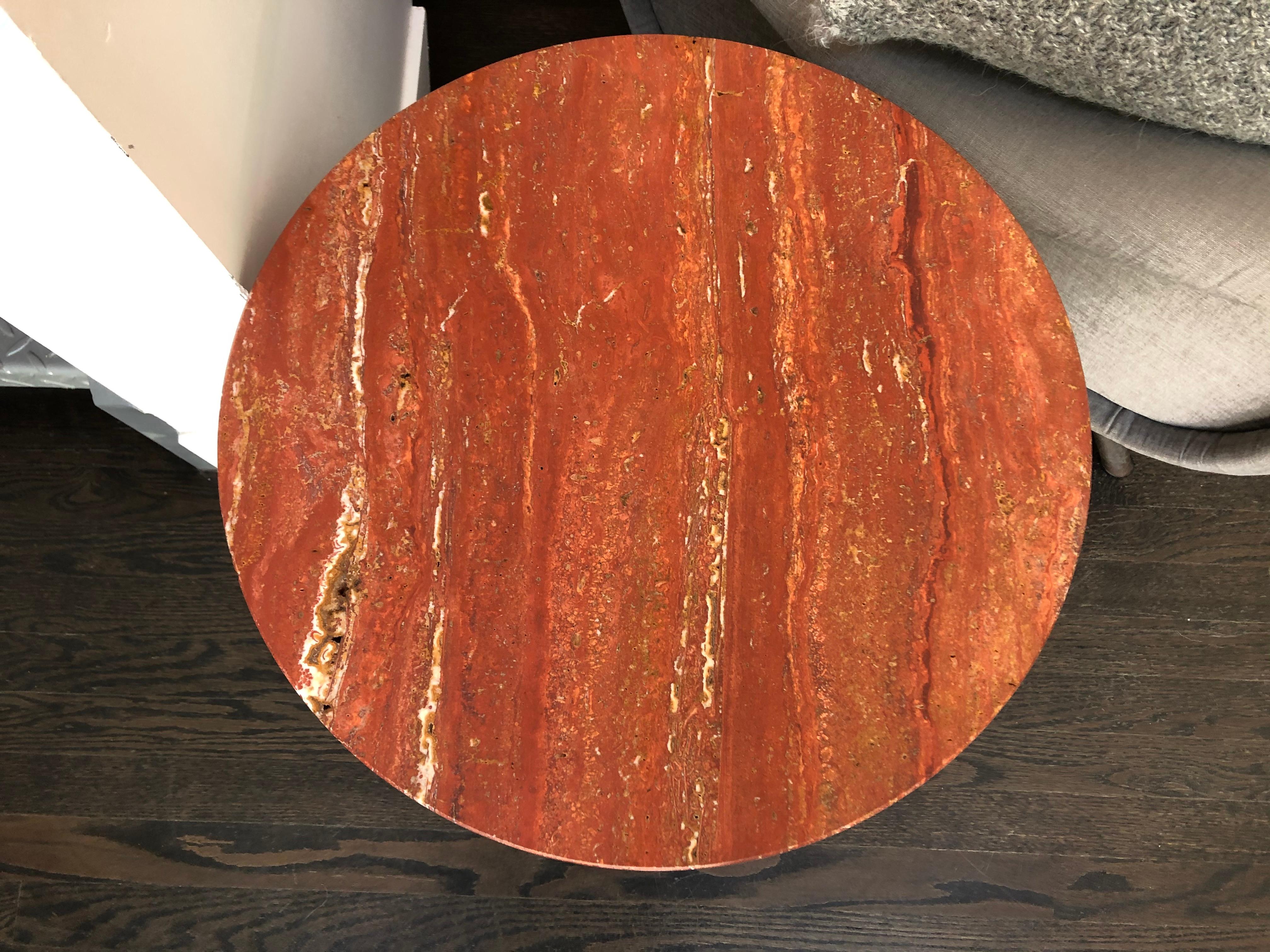 Modern Red Travertine Marble Side Table by Le Lampade