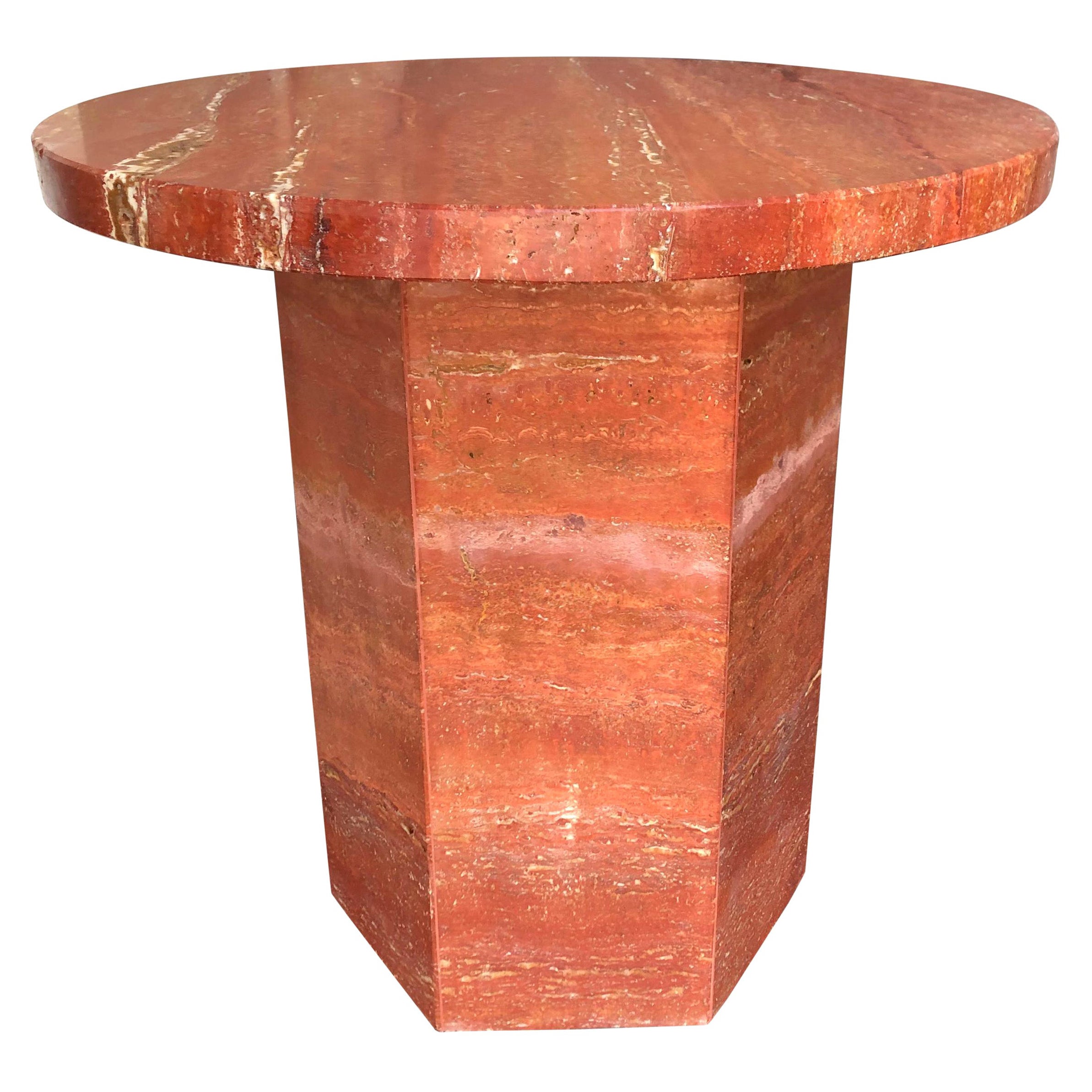 Mesa auxiliar de mármol travertino rojo by Le Lampade en venta