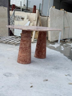 Red Travertine Oval Dining Table - Marble Kitchen Table - Handmade Stone